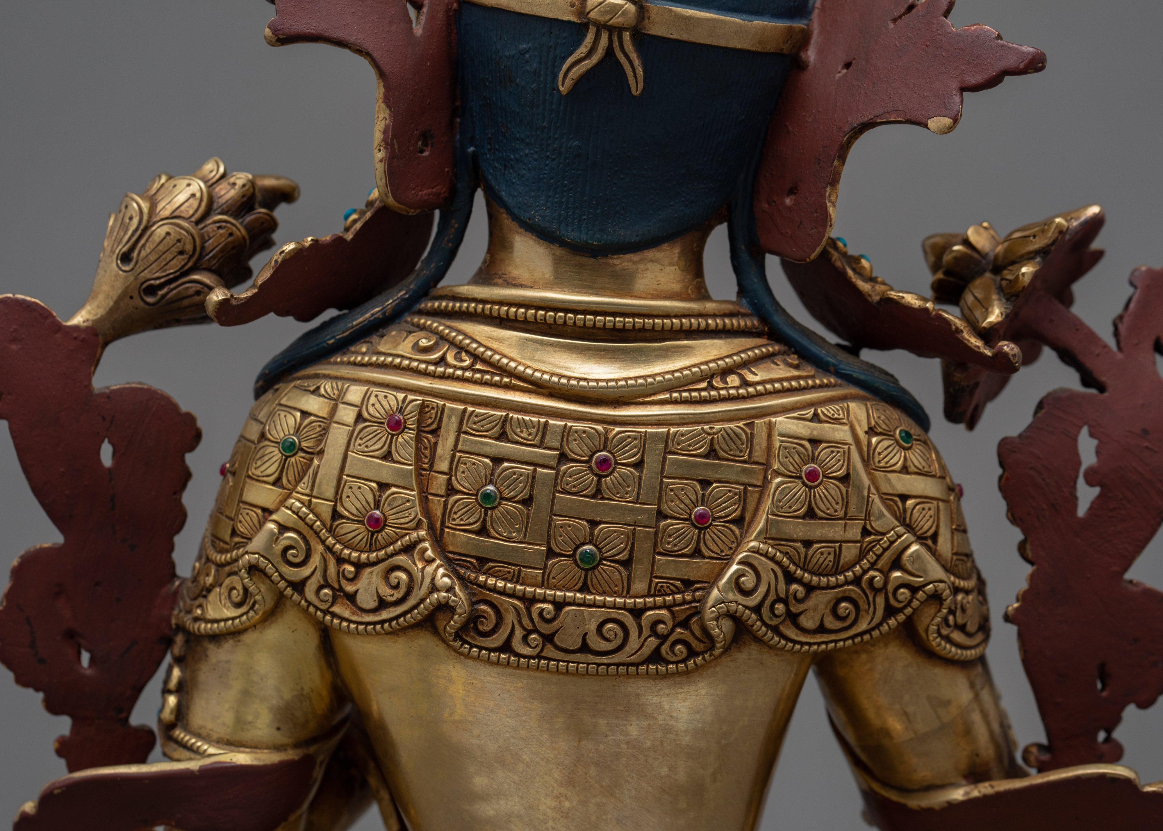 Mother Green Tara Statue | Gold Gilded Tibetan Bodhisattva