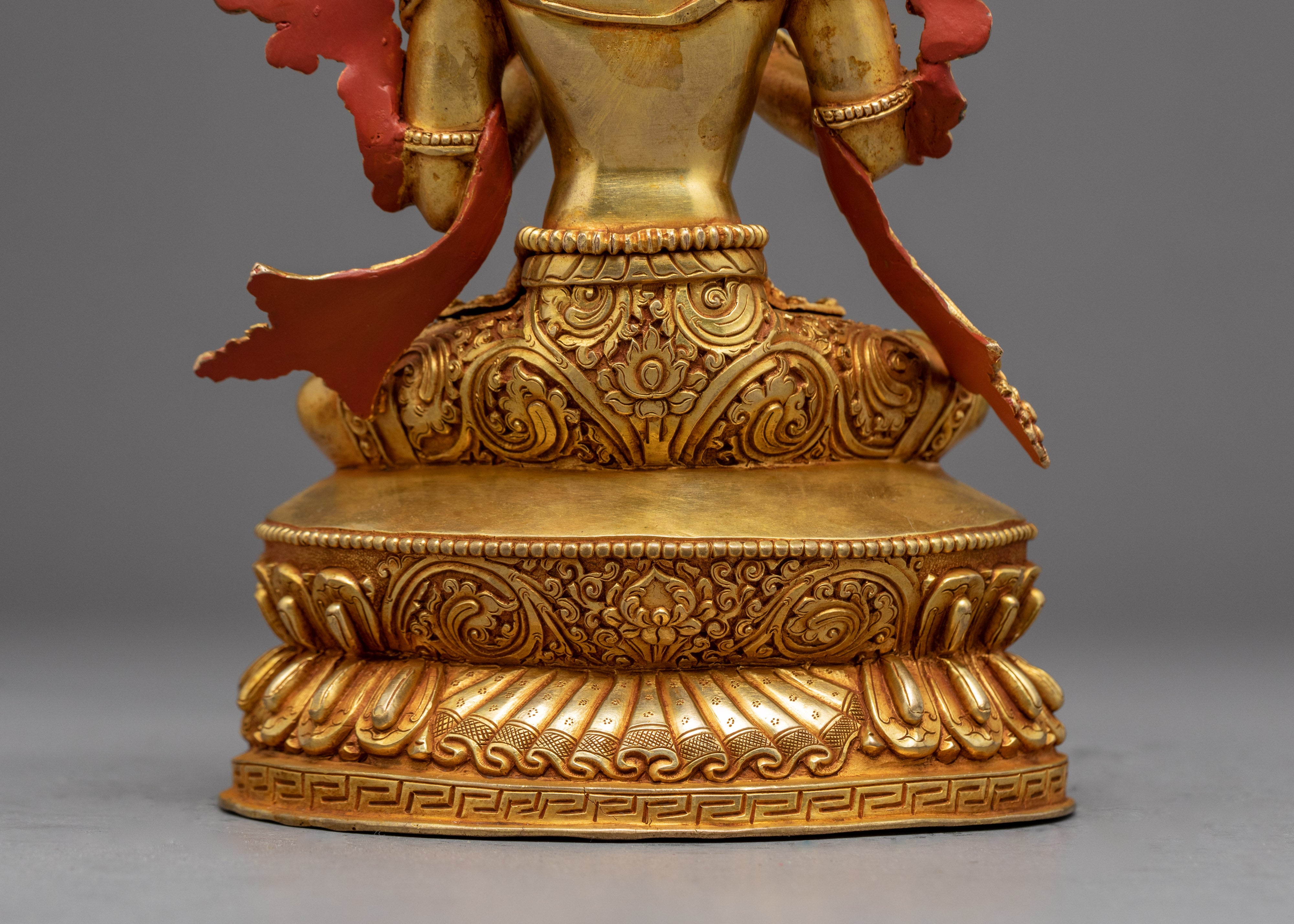 Green Tara Gold Sculpture | Tibetan Handmade Compassionate Deity of Buddhism