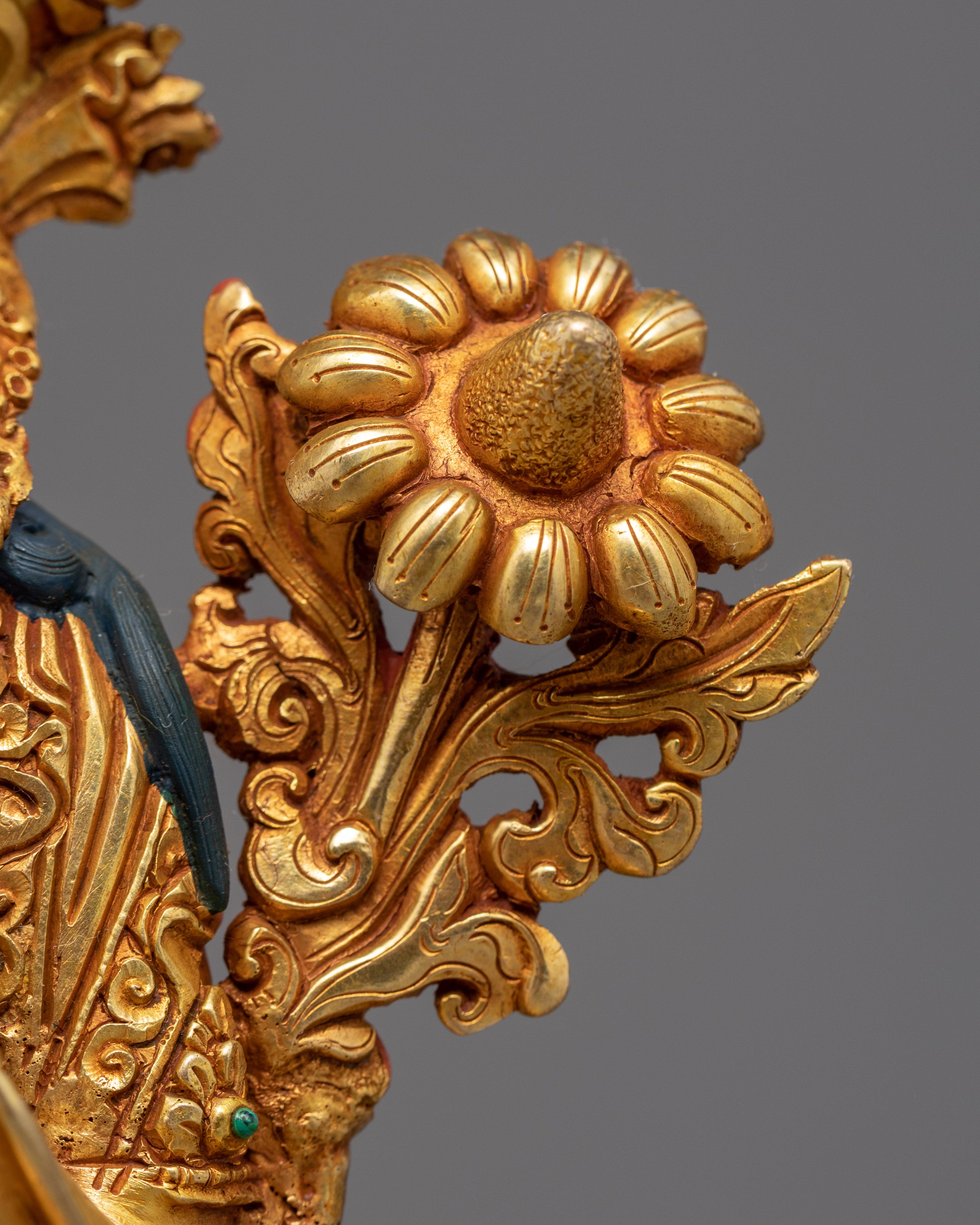 Green Tara Gold Sculpture | Tibetan Handmade Compassionate Deity of Buddhism
