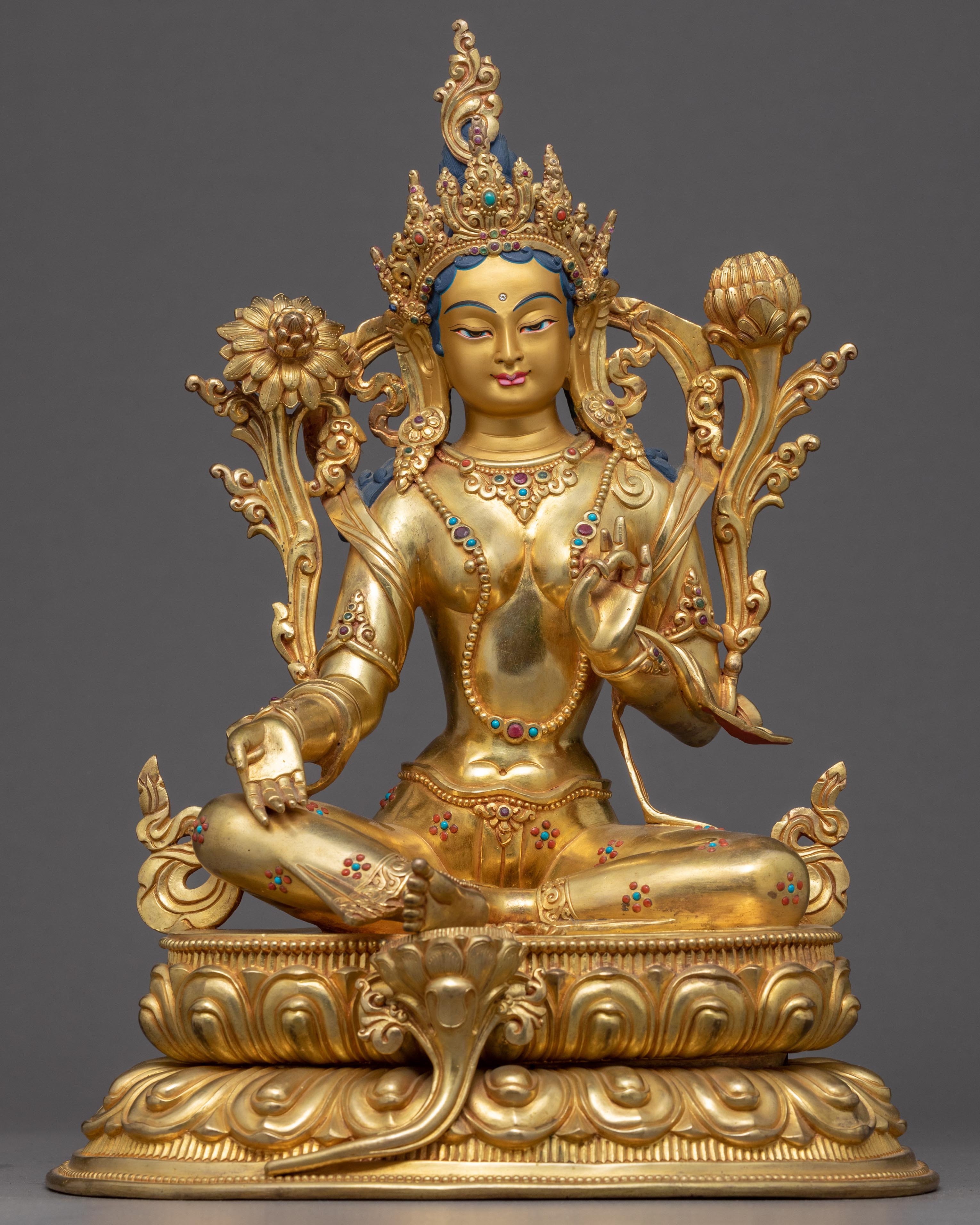 Green Tara Gold Plated Statue