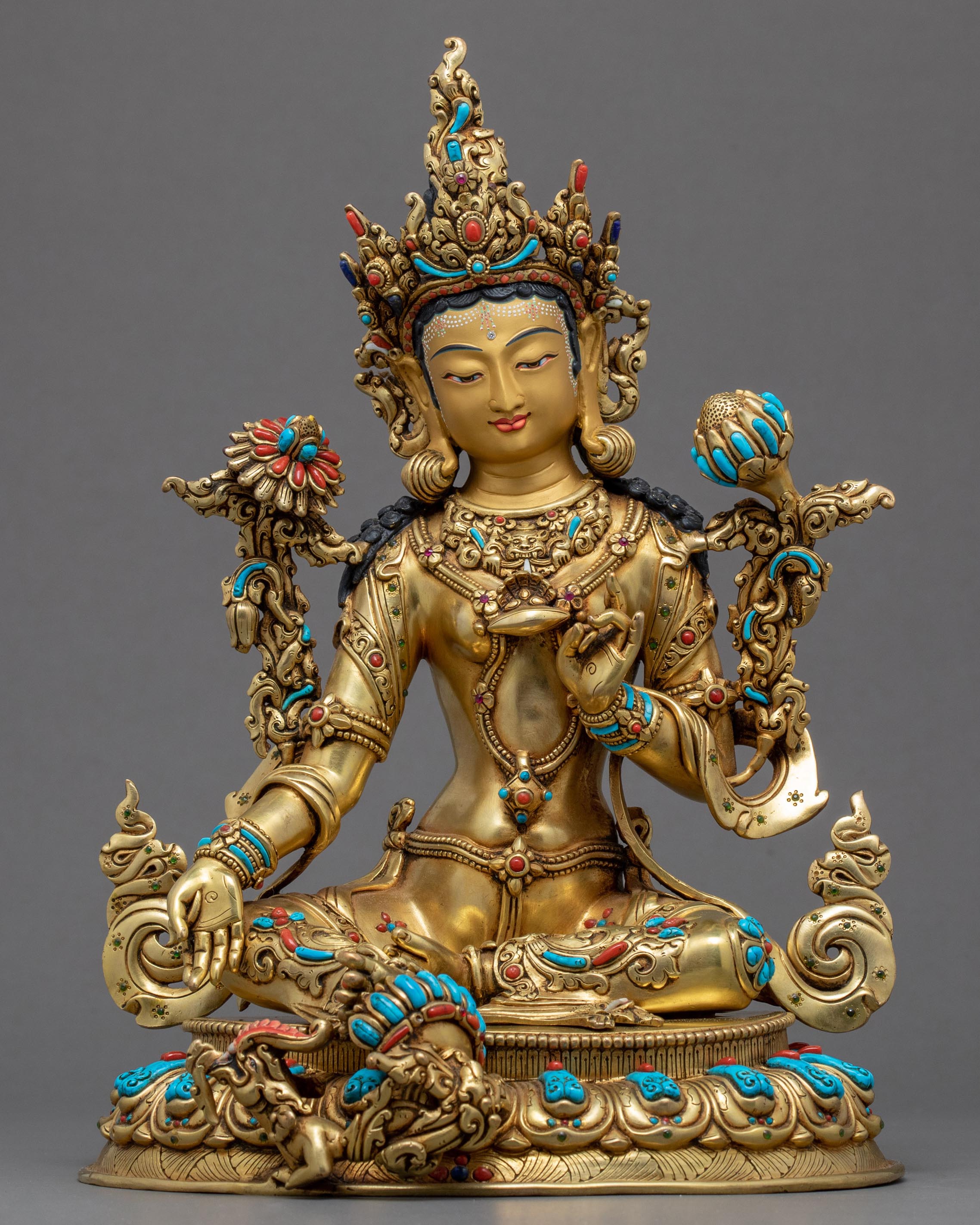 Indoor Green Tara Sculpture | Traditional Himalayan Art