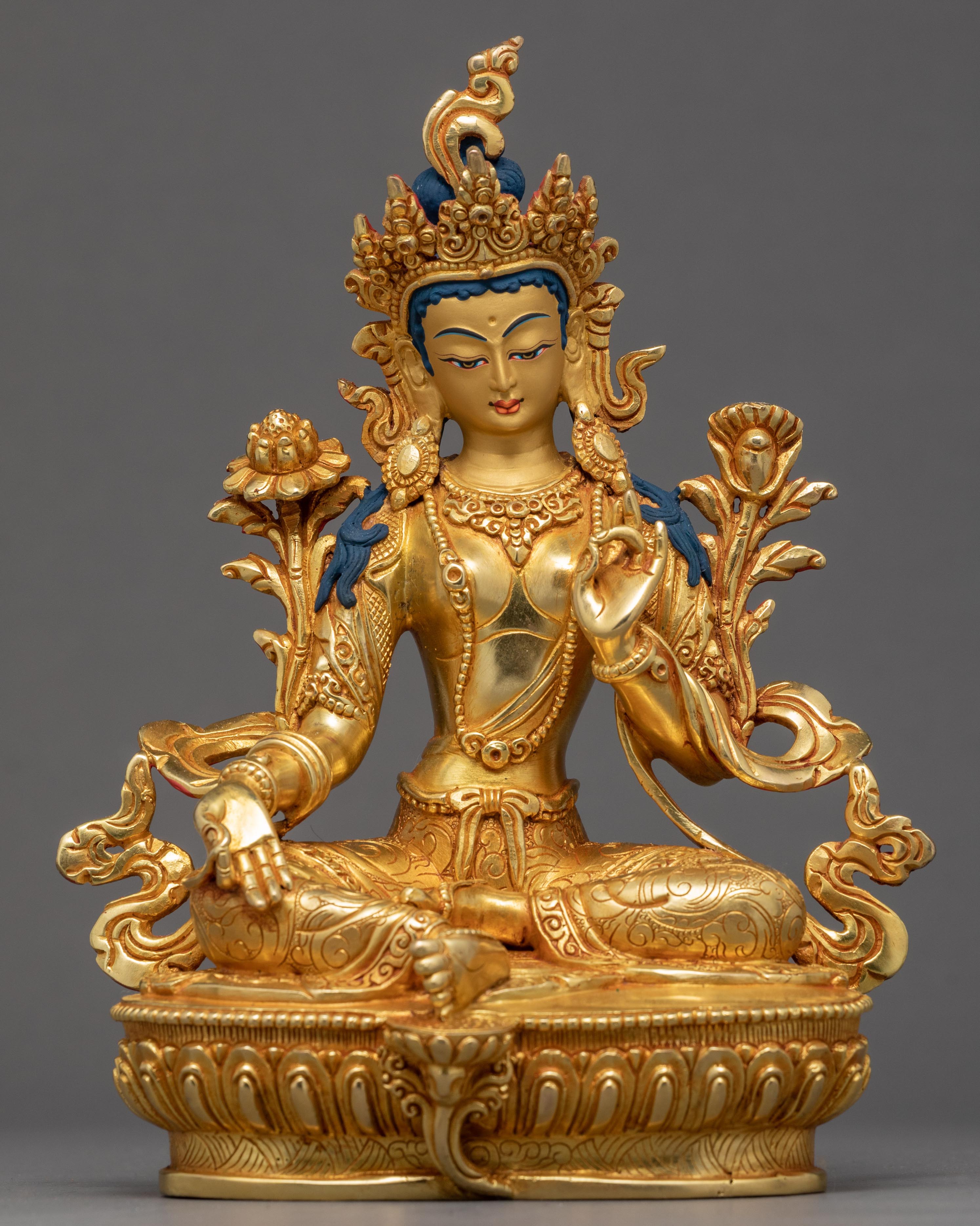 Indoor Tara Green Sculpture | Traditional Hand Painted Statue