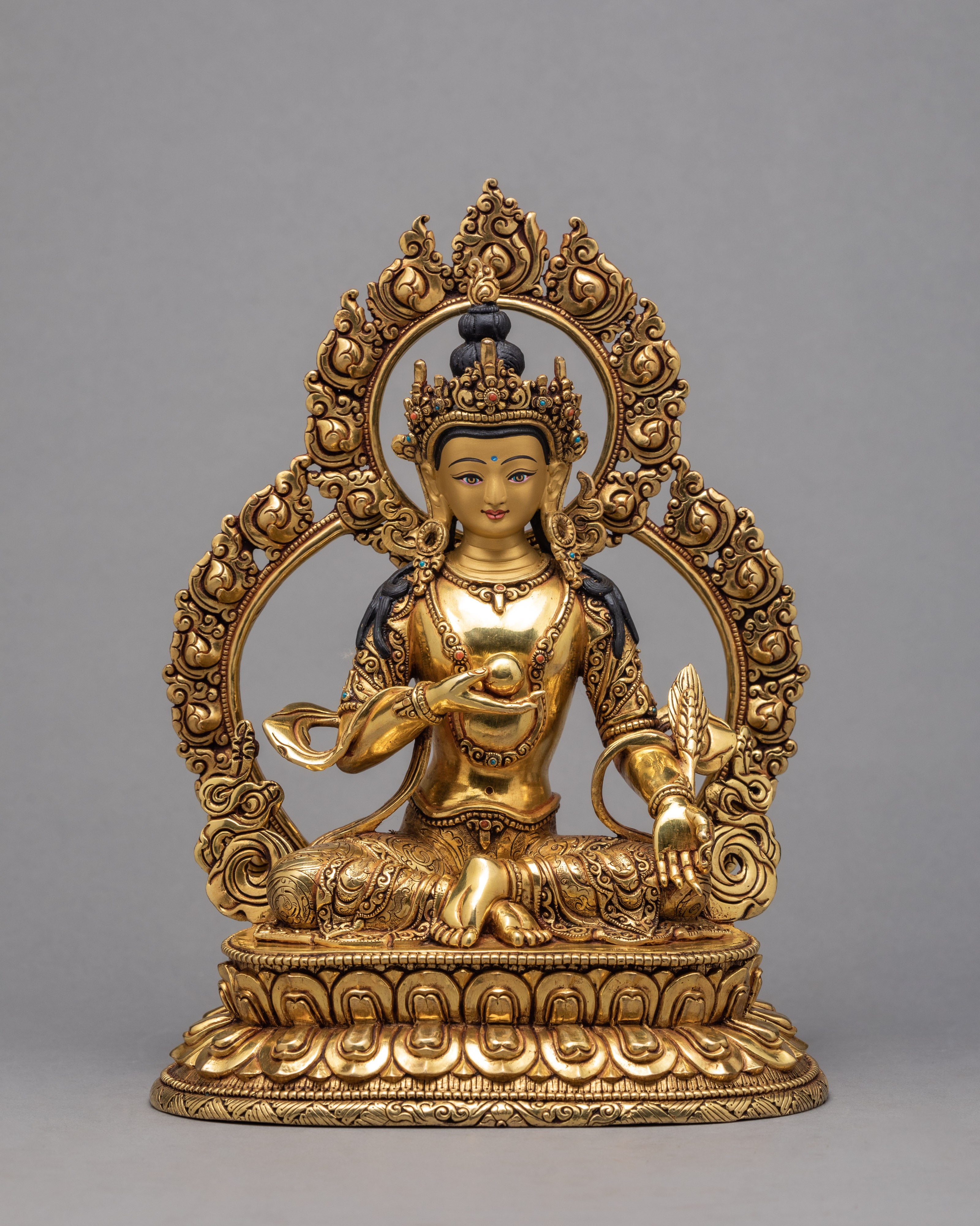 Beautiful Ksitigarbha Statue | Handmade Sambhogakaya Form | Bodhisattva Gilded With 24k Gold