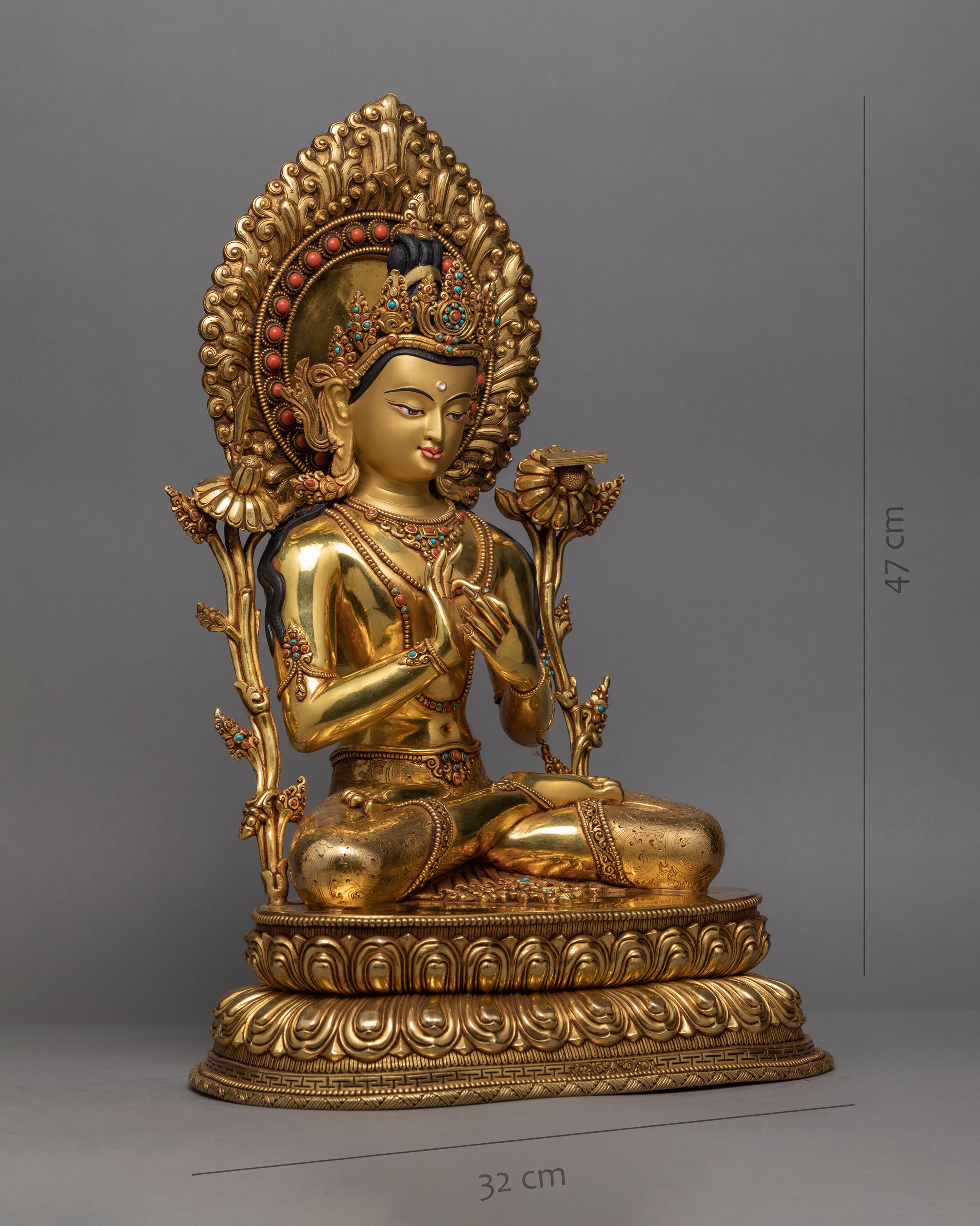 Manjushri Buddha Statue | 24K Gold Gilded Hand-carved Bodhisattva Statue