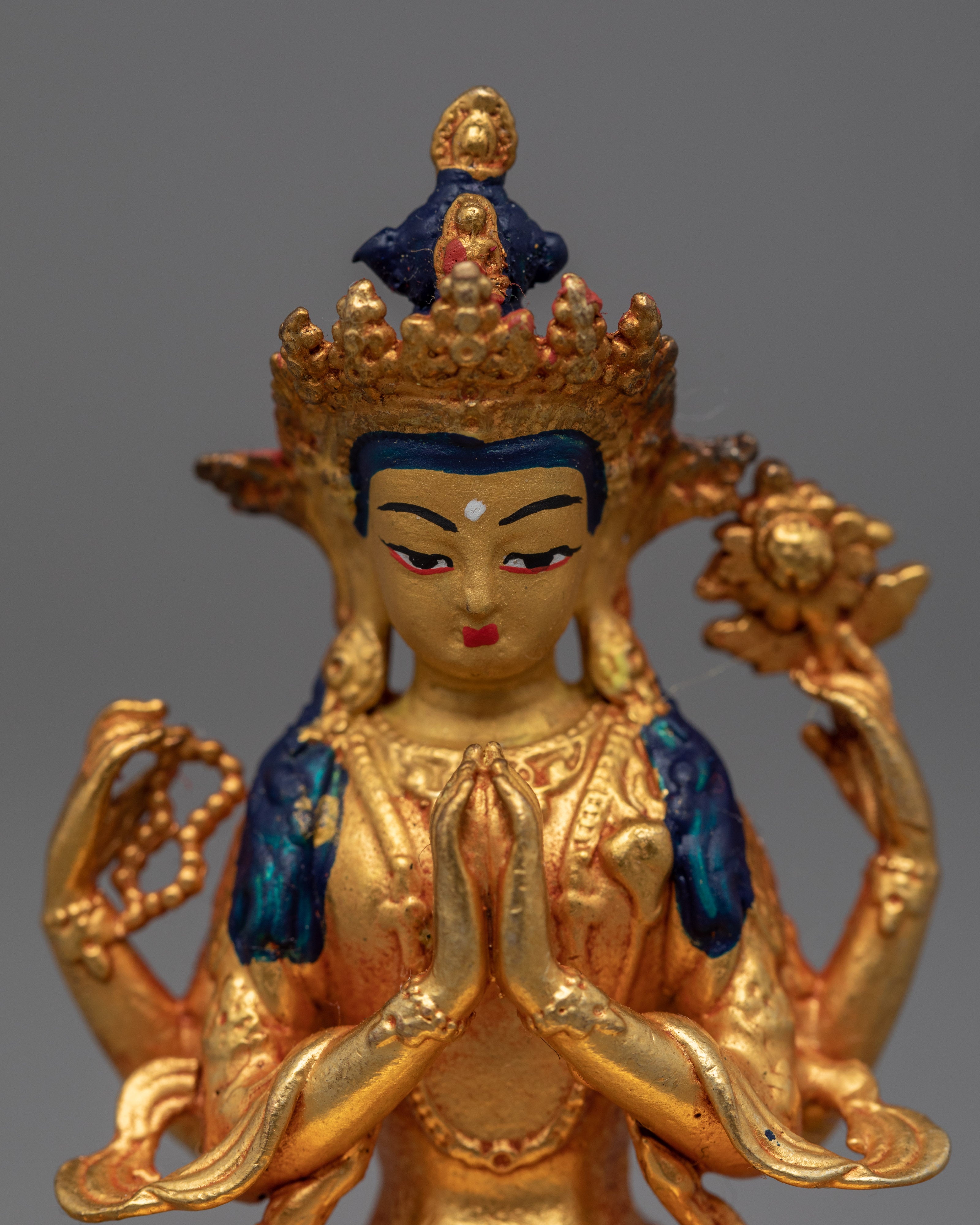 Chenrezig Sculpture Made by Machine | Gold Gilded Religious Statue