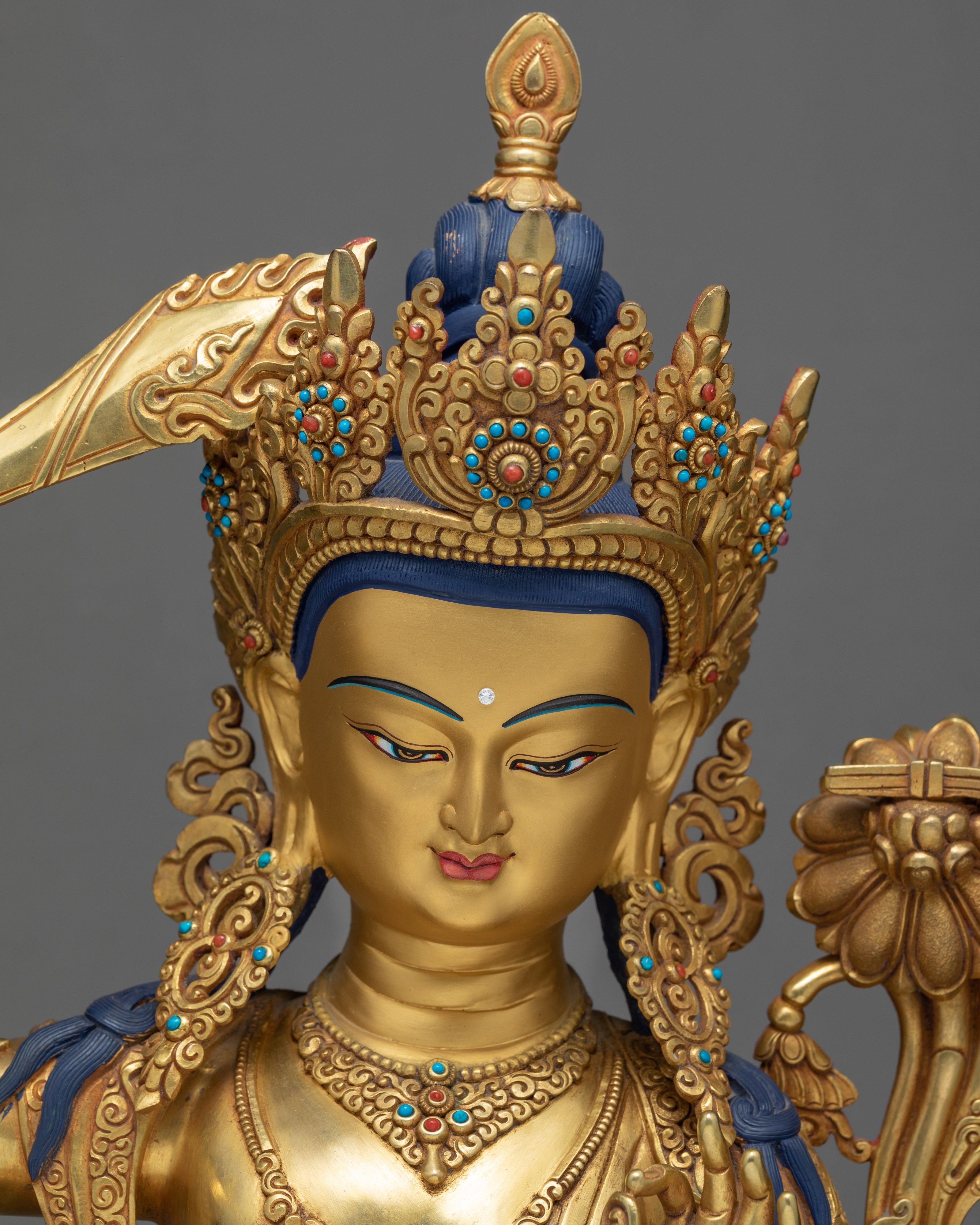 Manjushree Statue | 24k Gold Gilded | Boddhisattva Sculpture