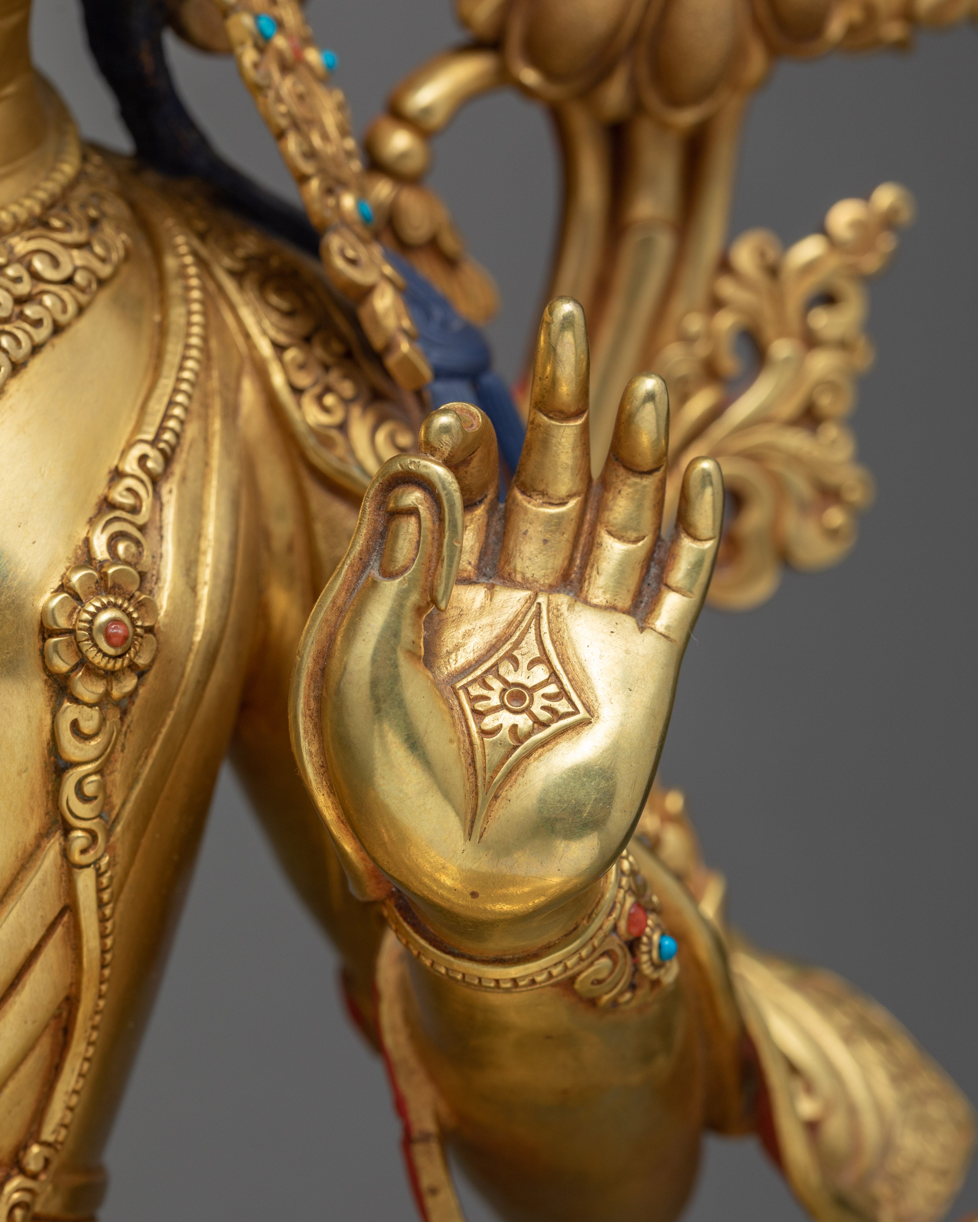 Manjushree Statue | 24k Gold Gilded | Boddhisattva Sculpture