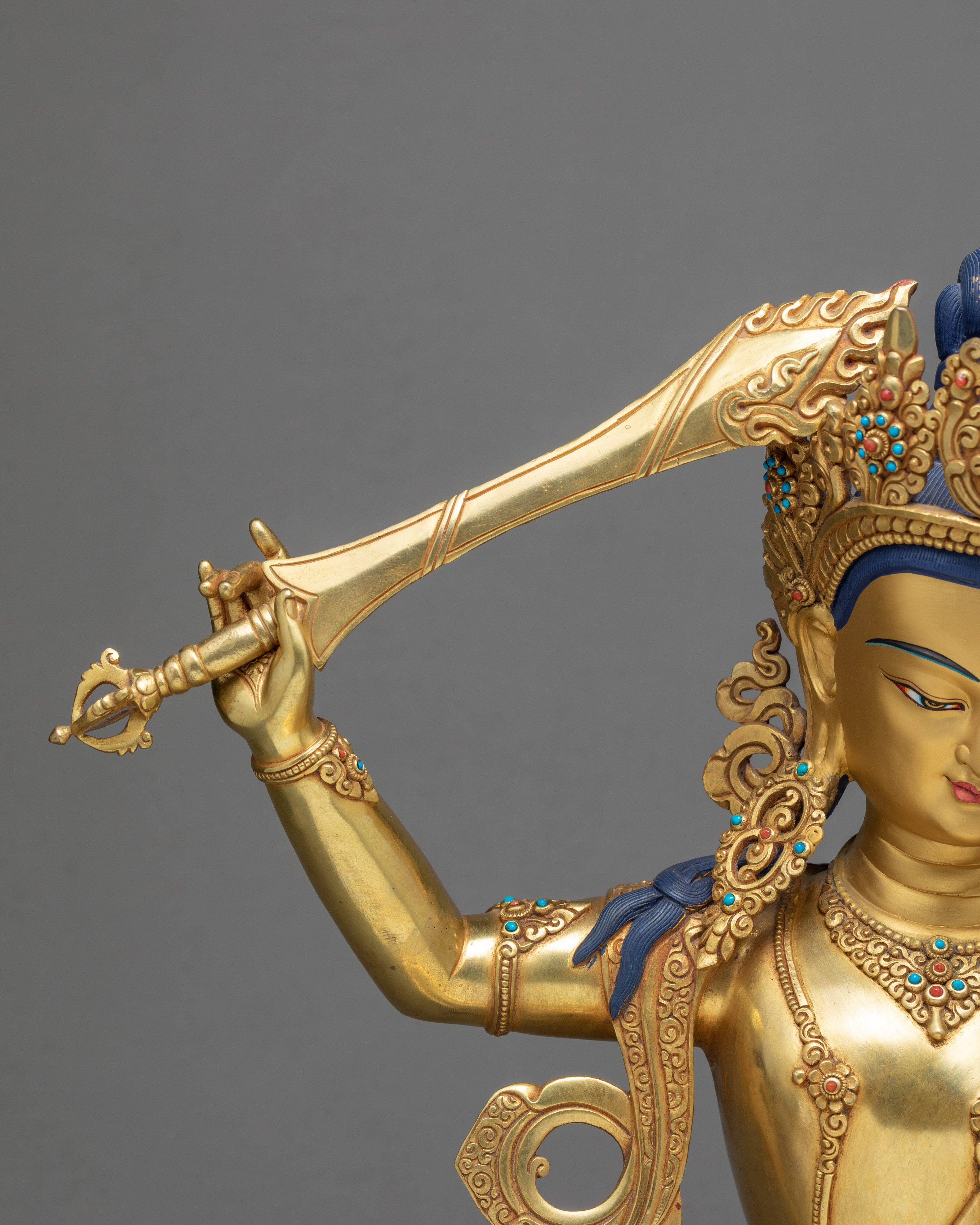 Manjushree Statue | 24k Gold Gilded | Boddhisattva Sculpture