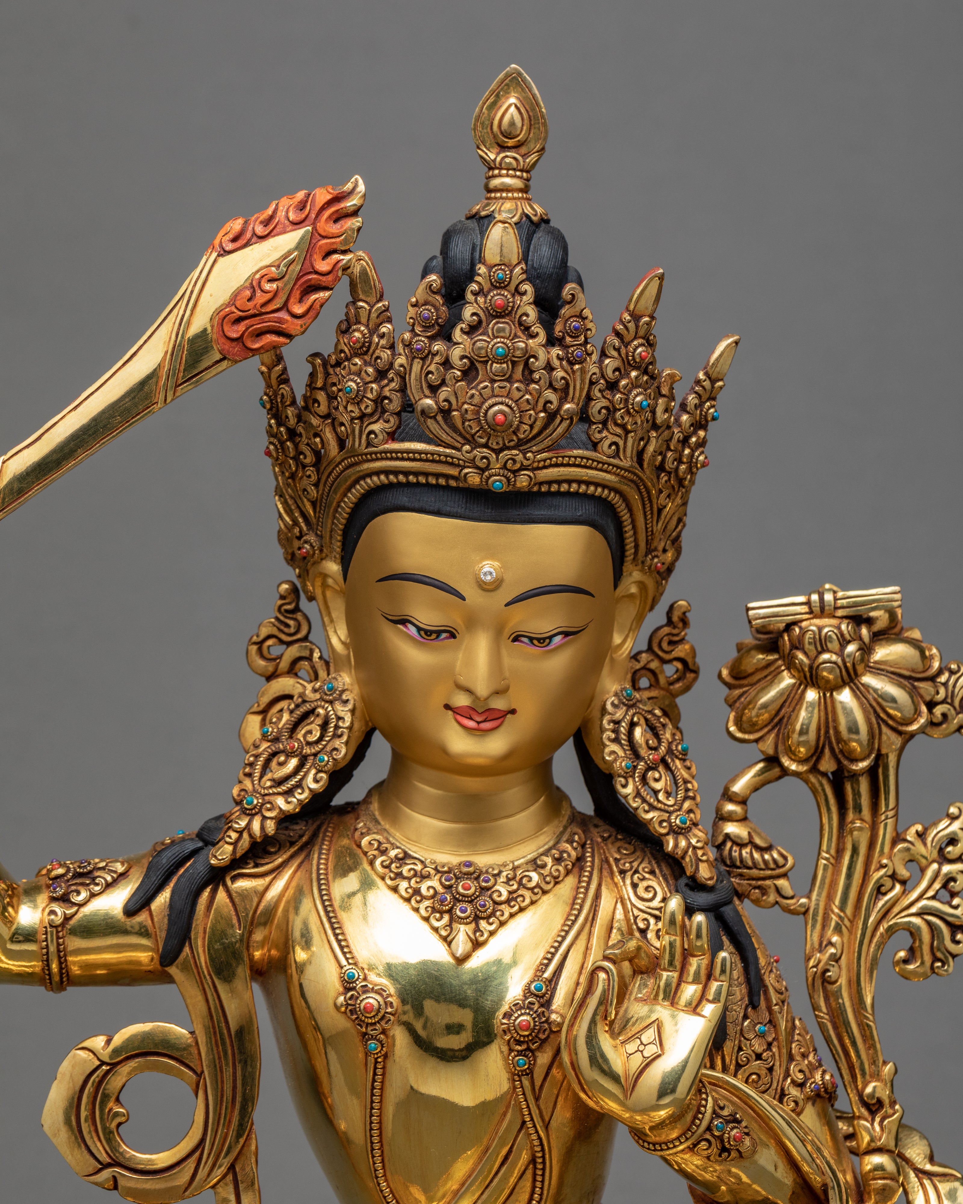 Manjushree Statue | 24K Gold Glided | Himalayan Buddhist Art