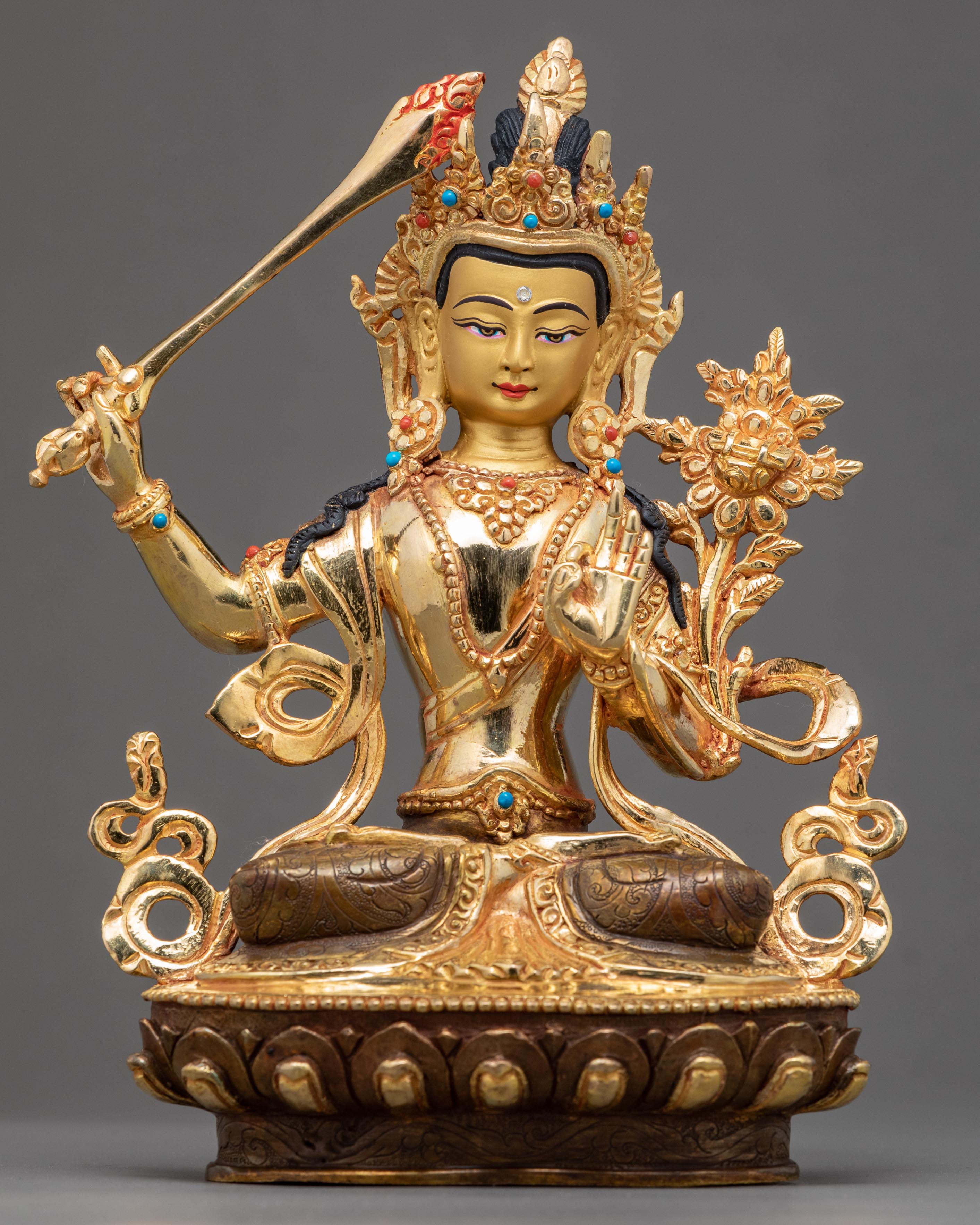 Manjushri Buddhist Sculpture | Traditional Hand Carved Statue