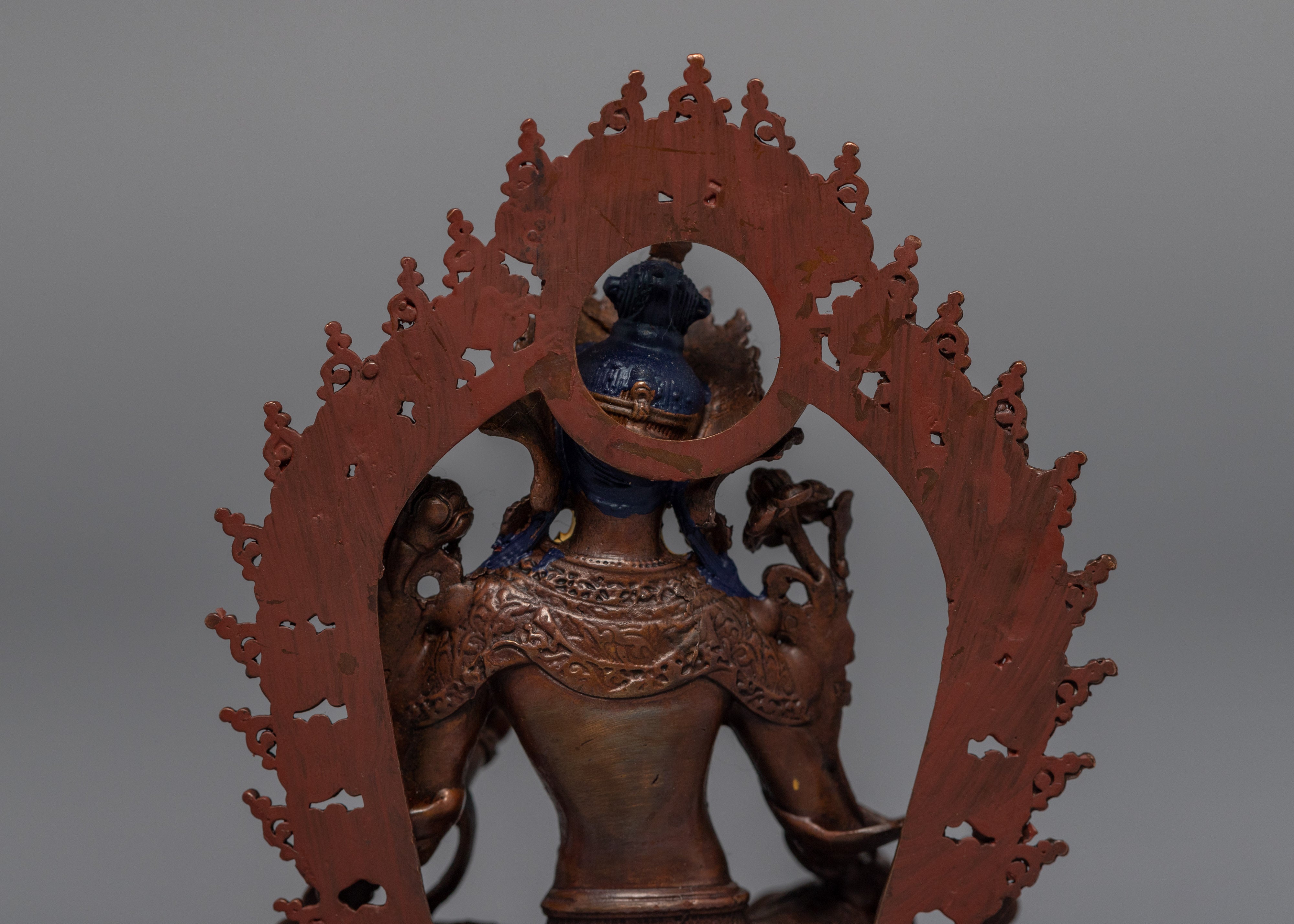 Goddess Female Buddha Statue | Gold Gilded Copper Body Miniature Green Tara Sculpture