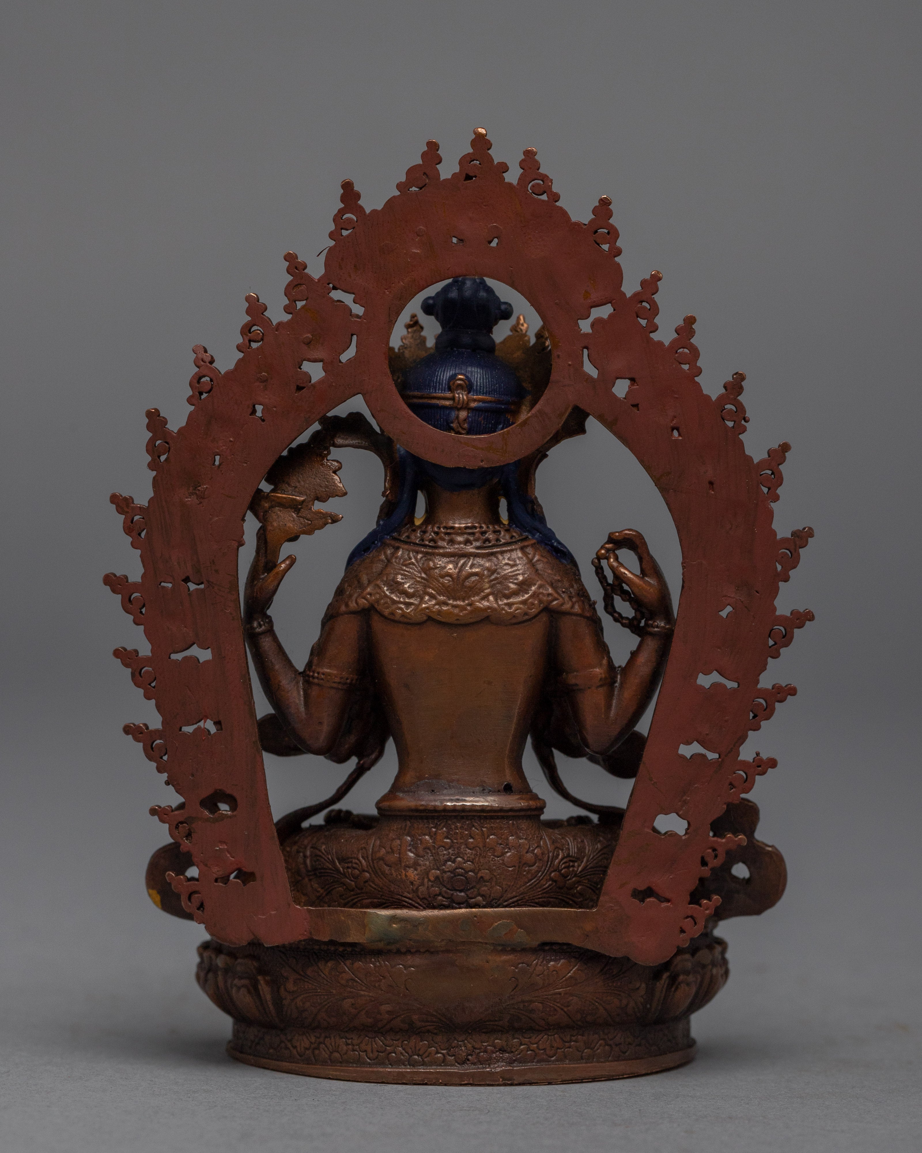 Gold Gilded Chenrezig Sadhana Sculpture | Bodhisattva Alovakiteshvara Miniature Art