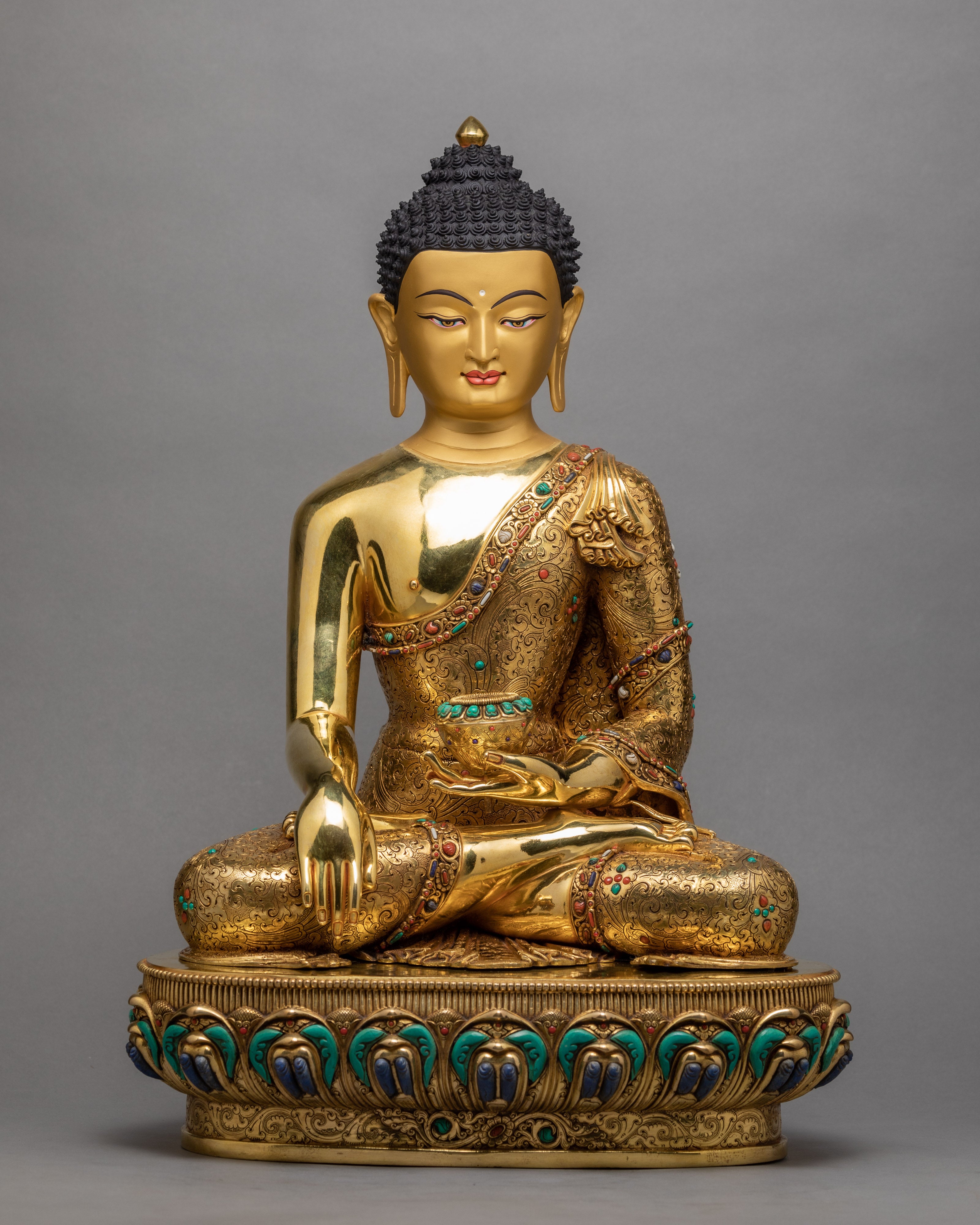 Shakyamuni Buddha | The Compassionate Gautam Buddha Statue | Gold Plated Tibetan Style Statue