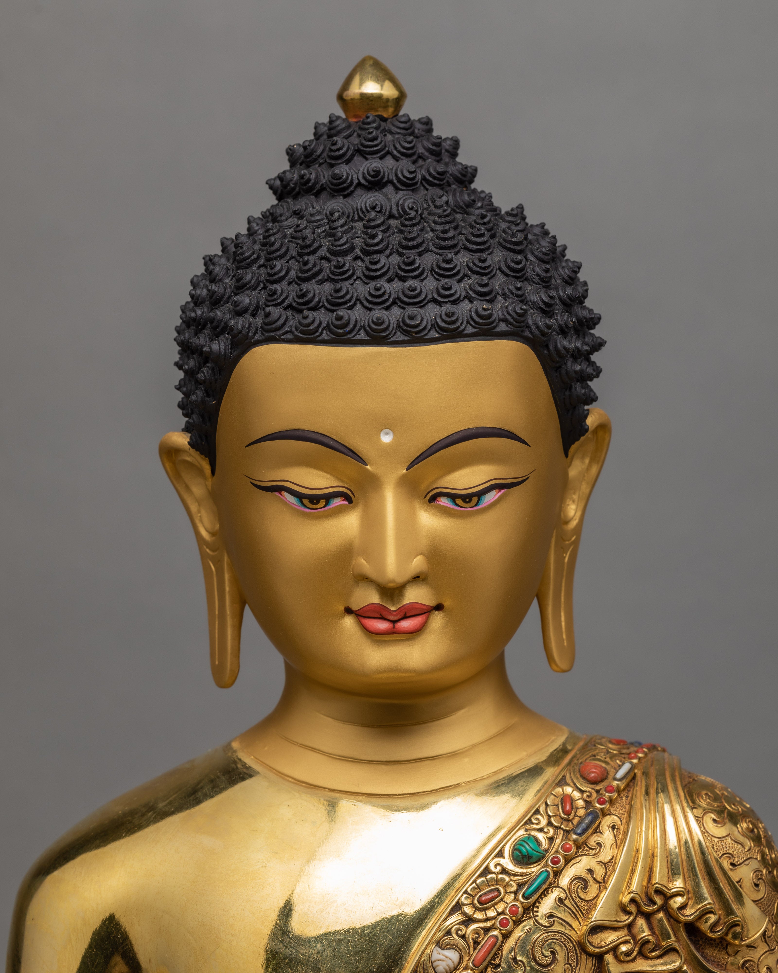 Shakyamuni Buddha | The Compassionate Gautam Buddha Statue | Gold Plated Tibetan Style Statue