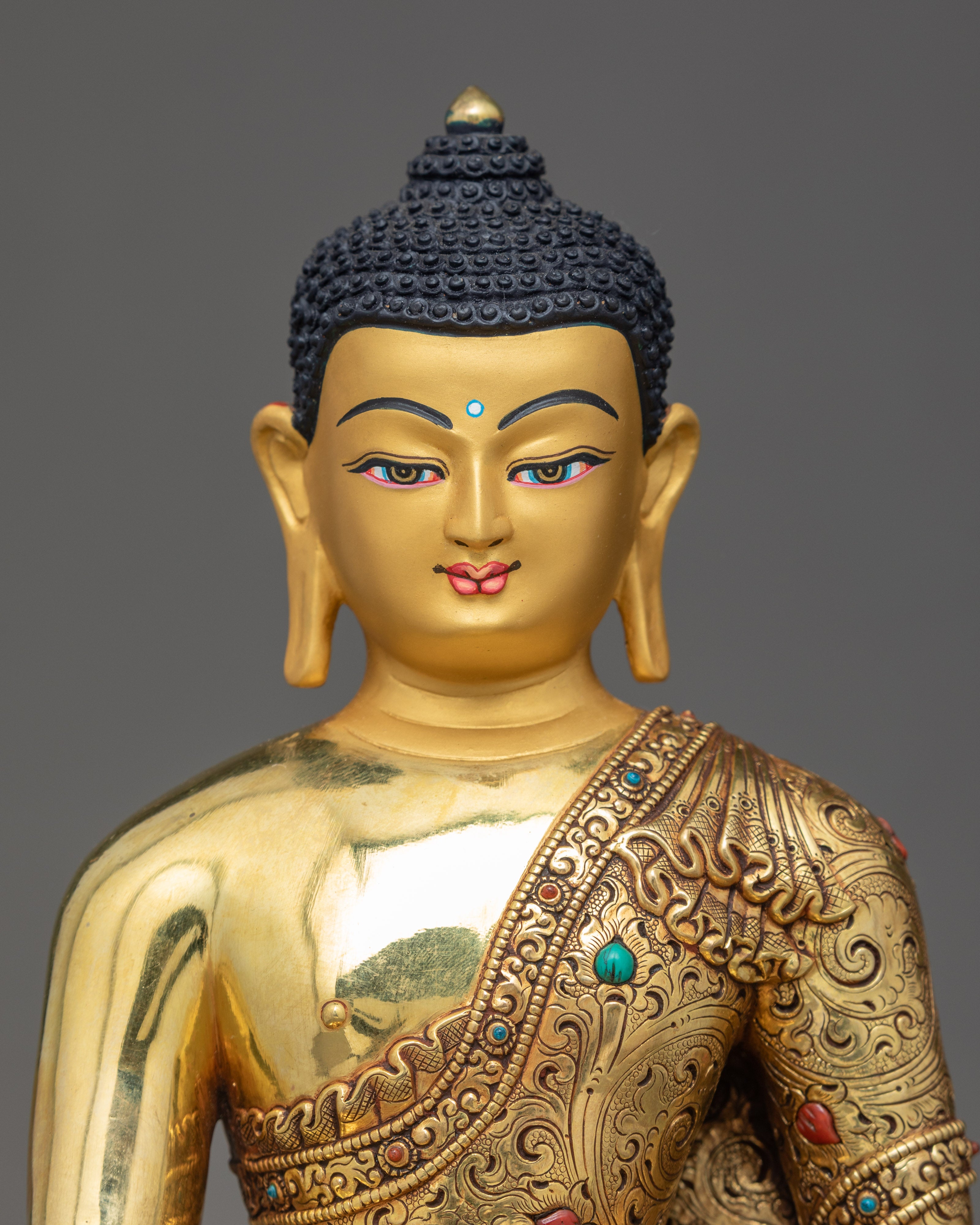 Shakyamuni Buddha Sculpture | Gold Gilded Tibetan Statue