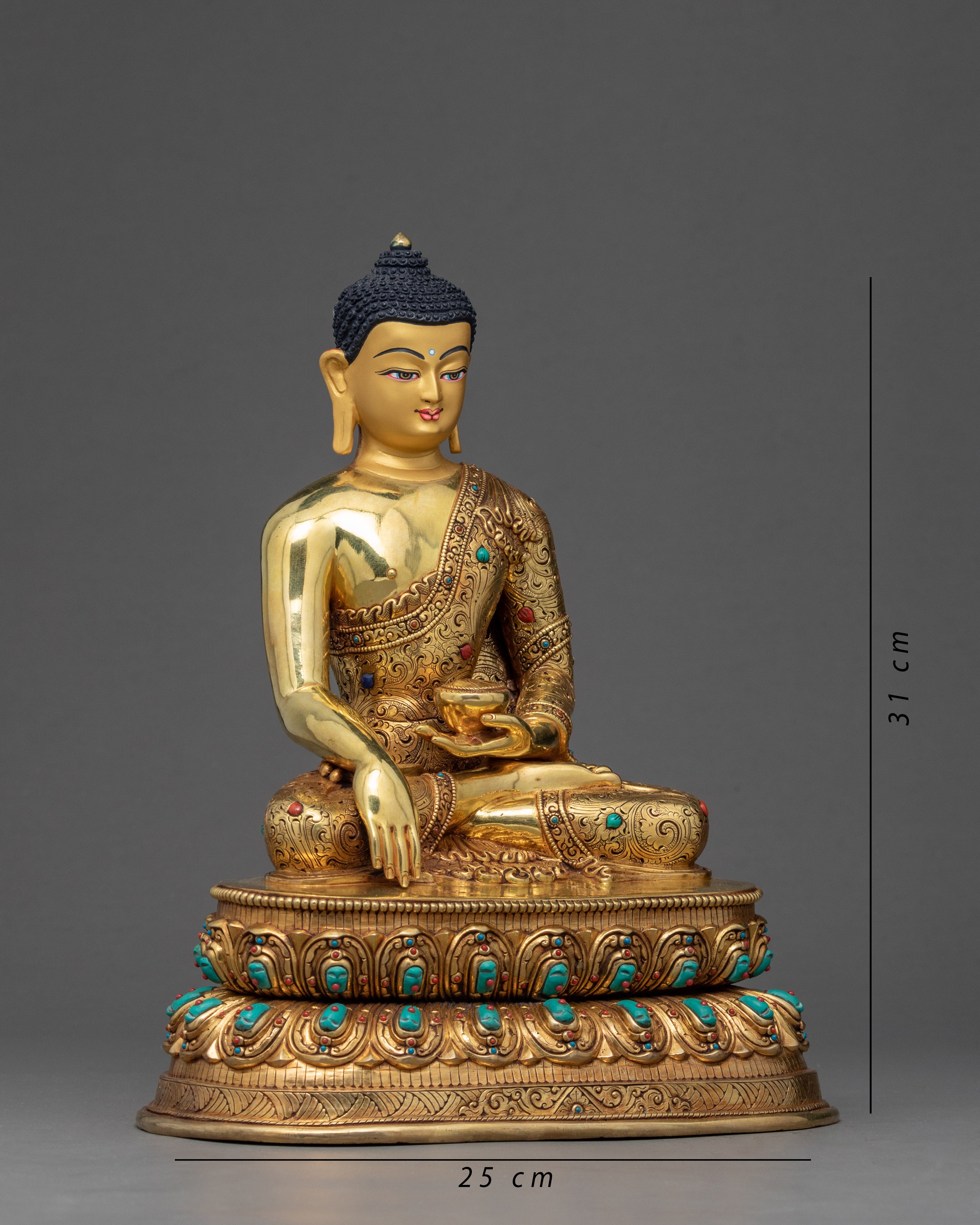 Shakyamuni Buddha Sculpture | Gold Gilded Tibetan Statue