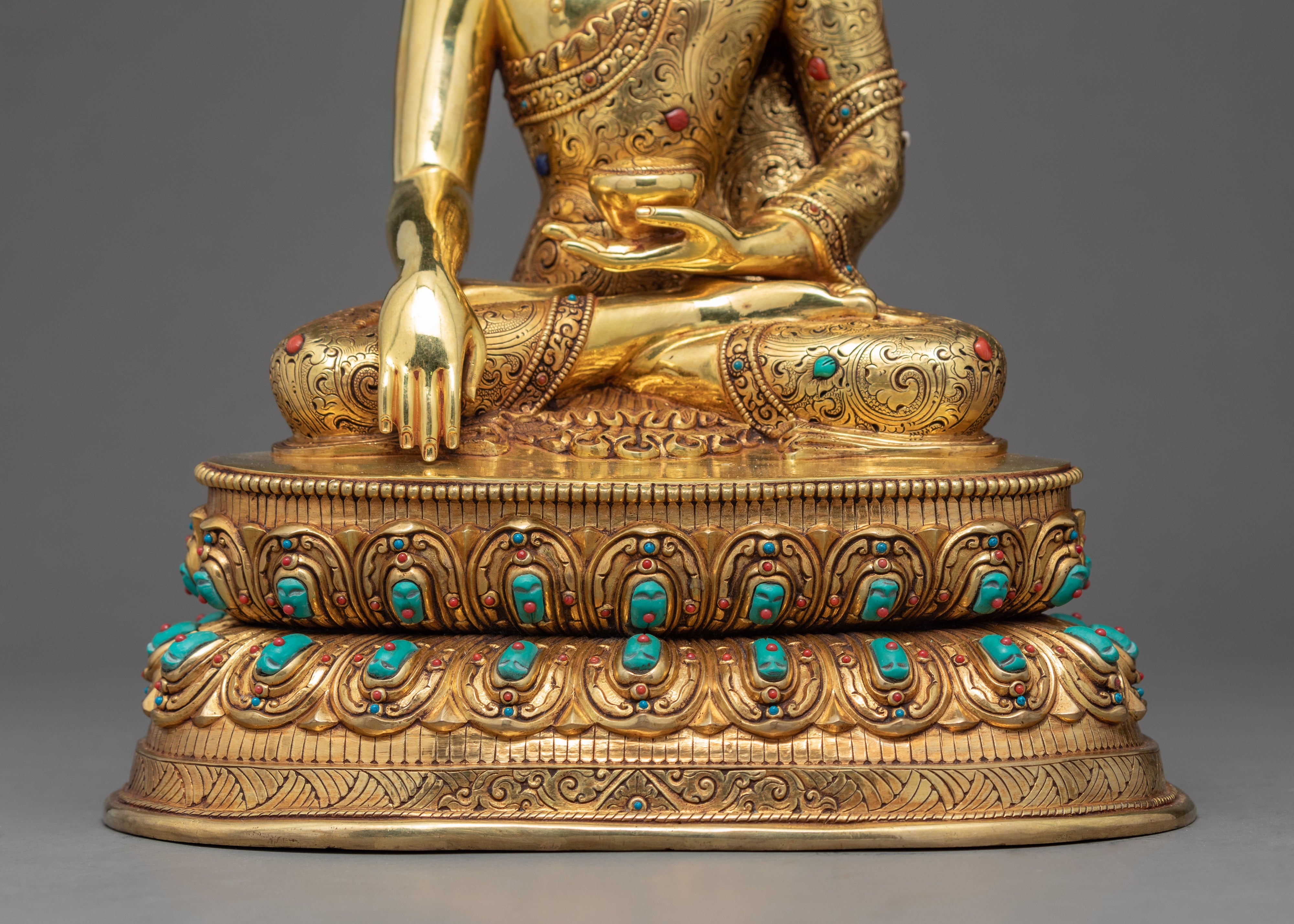 Shakyamuni Buddha Sculpture | Gold Gilded Tibetan Statue