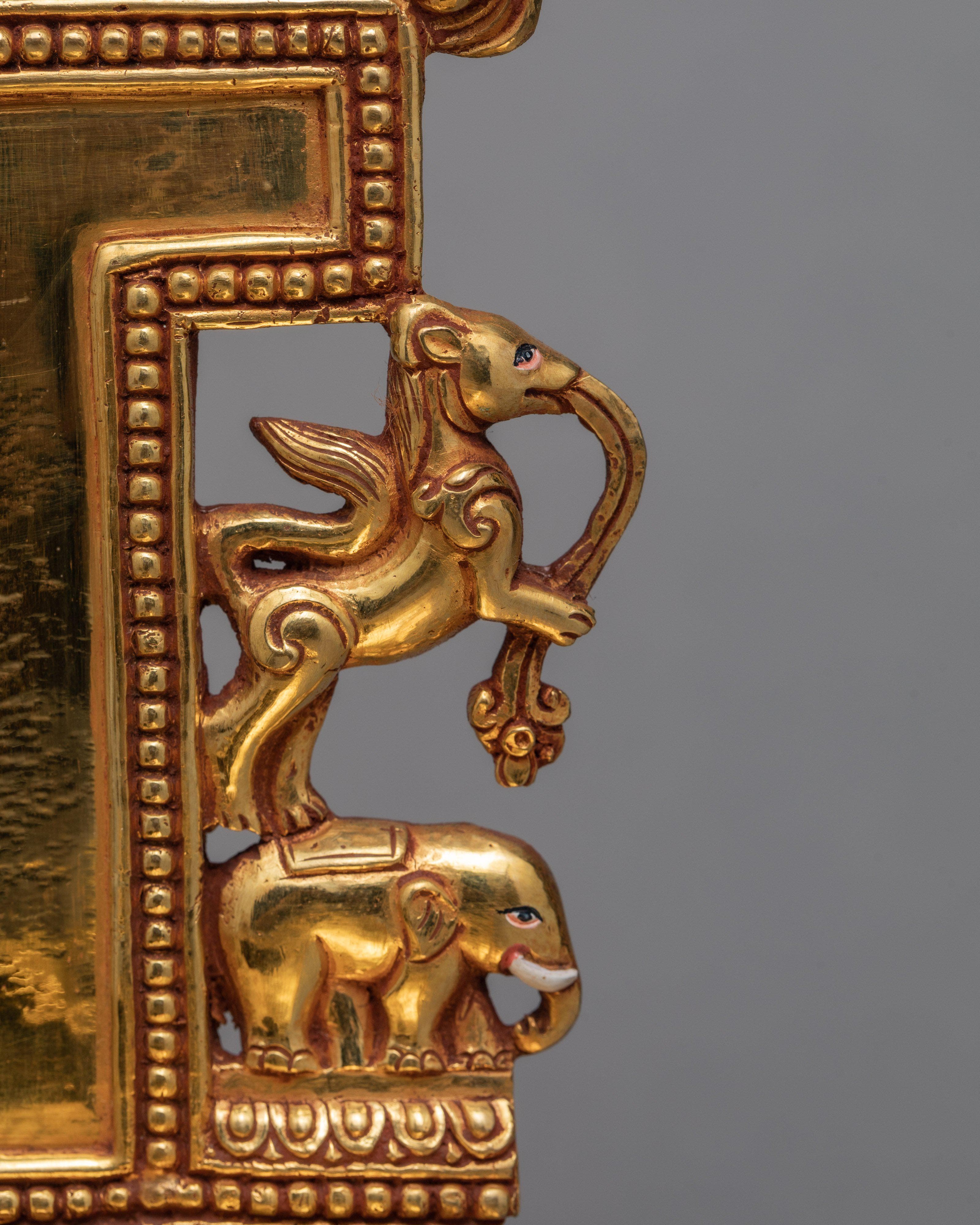 Shakyamuni Buddha With Throne | Tibetan Buddha Sculpture | Gold Plated Art