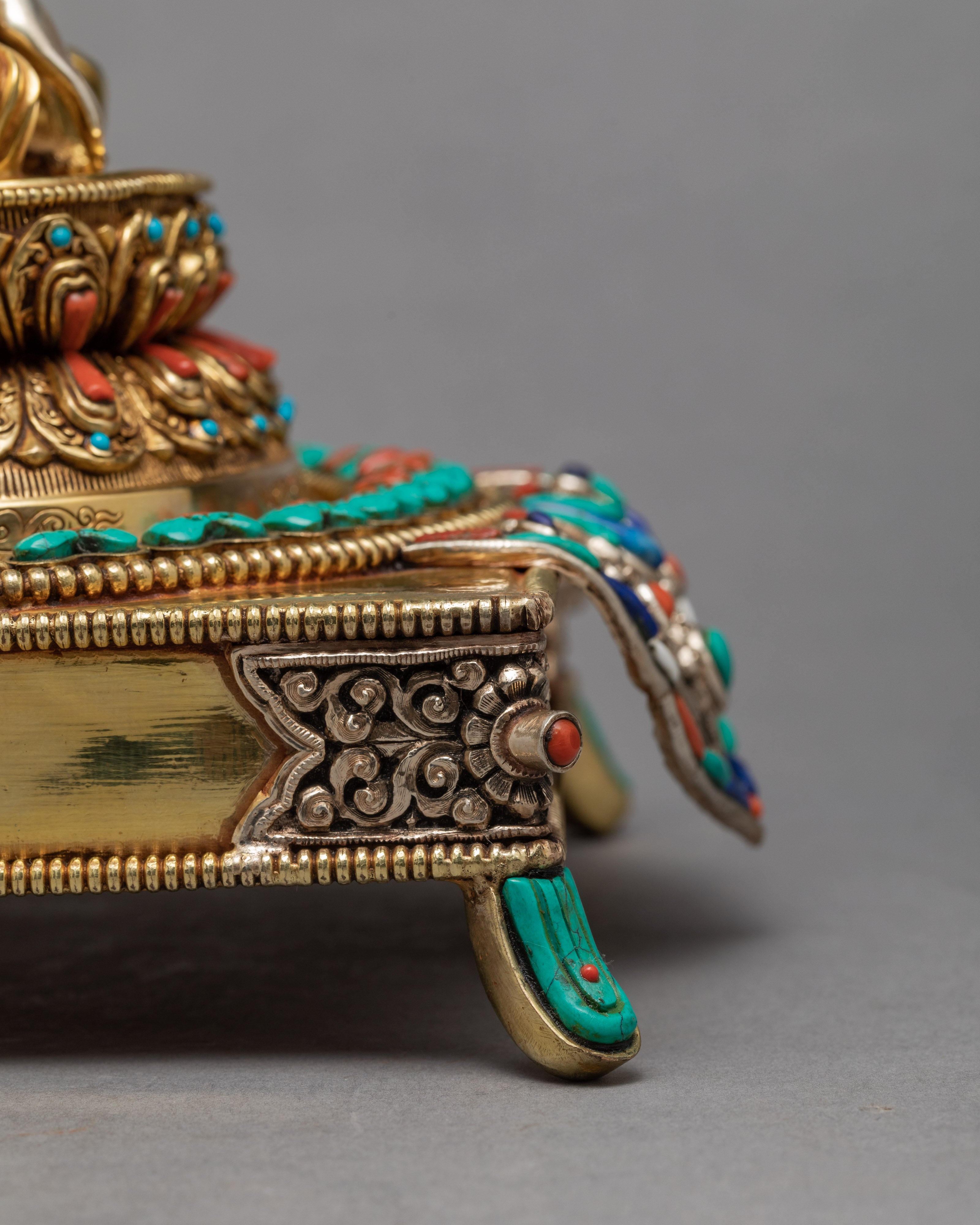 Shakyamuni Buddha Statue In Throne | Himalayan Buddhist Sculpture | Glided With Pure 24K Gold