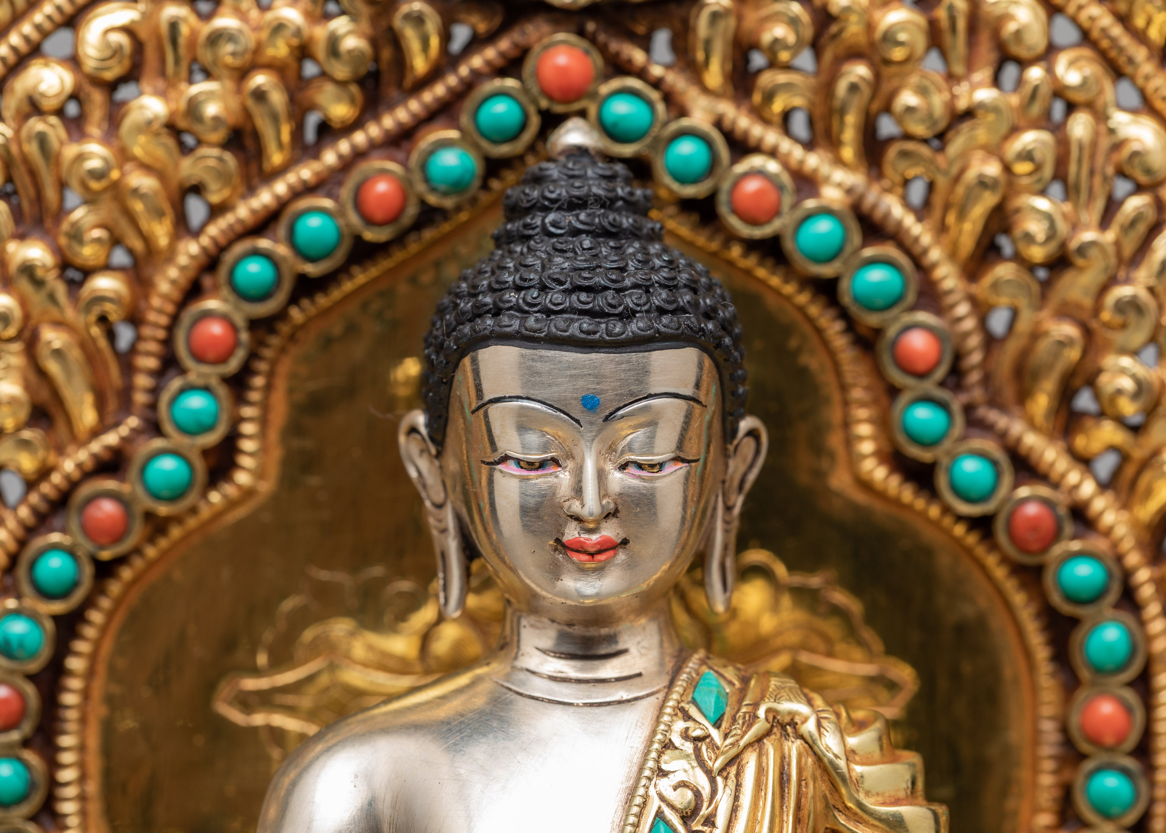 Shakyamuni Buddha Statue In Throne | Himalayan Buddhist Sculpture | Glided With Pure 24K Gold