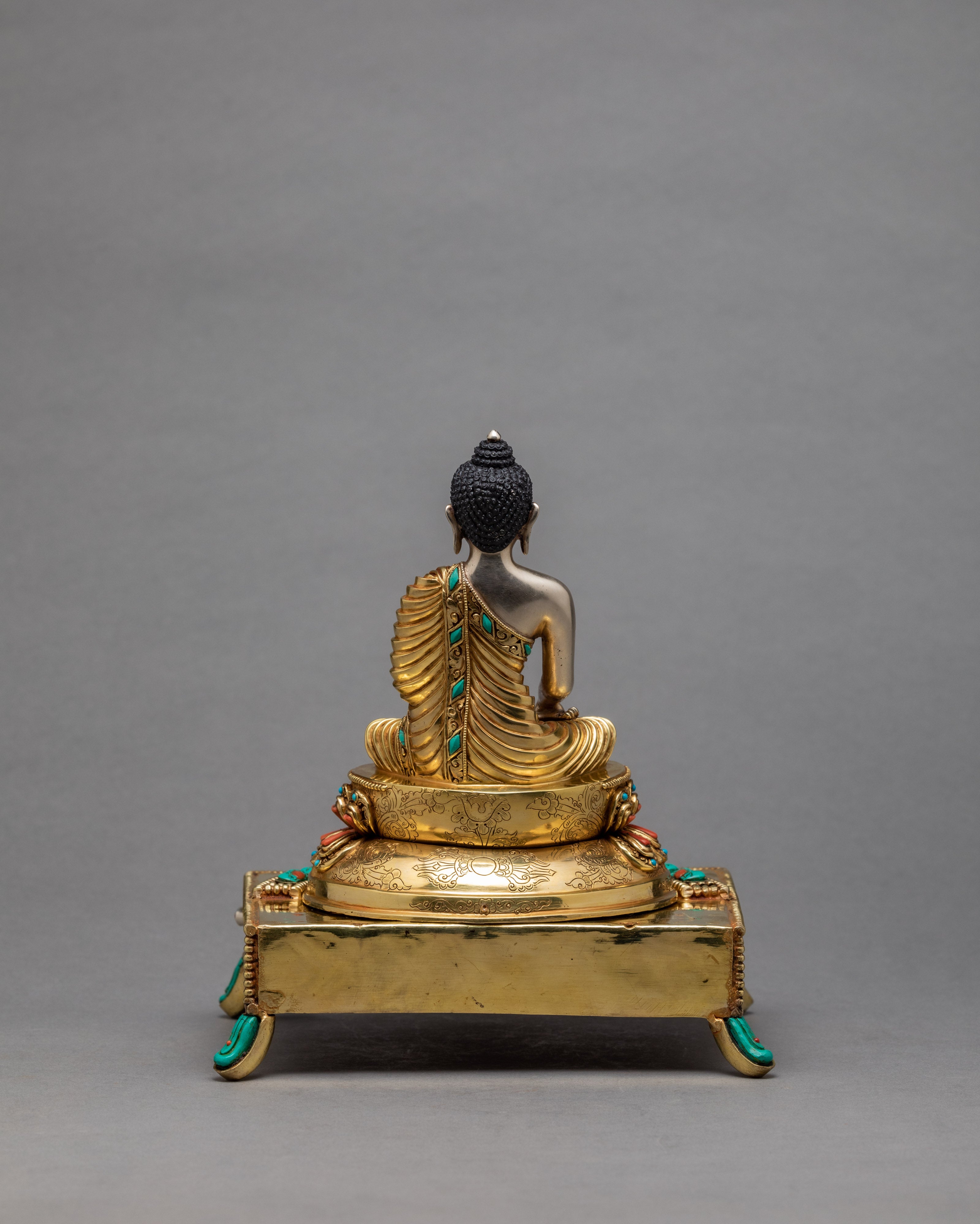 Shakyamuni Buddha Statue In Throne | Himalayan Buddhist Sculpture | Glided With Pure 24K Gold