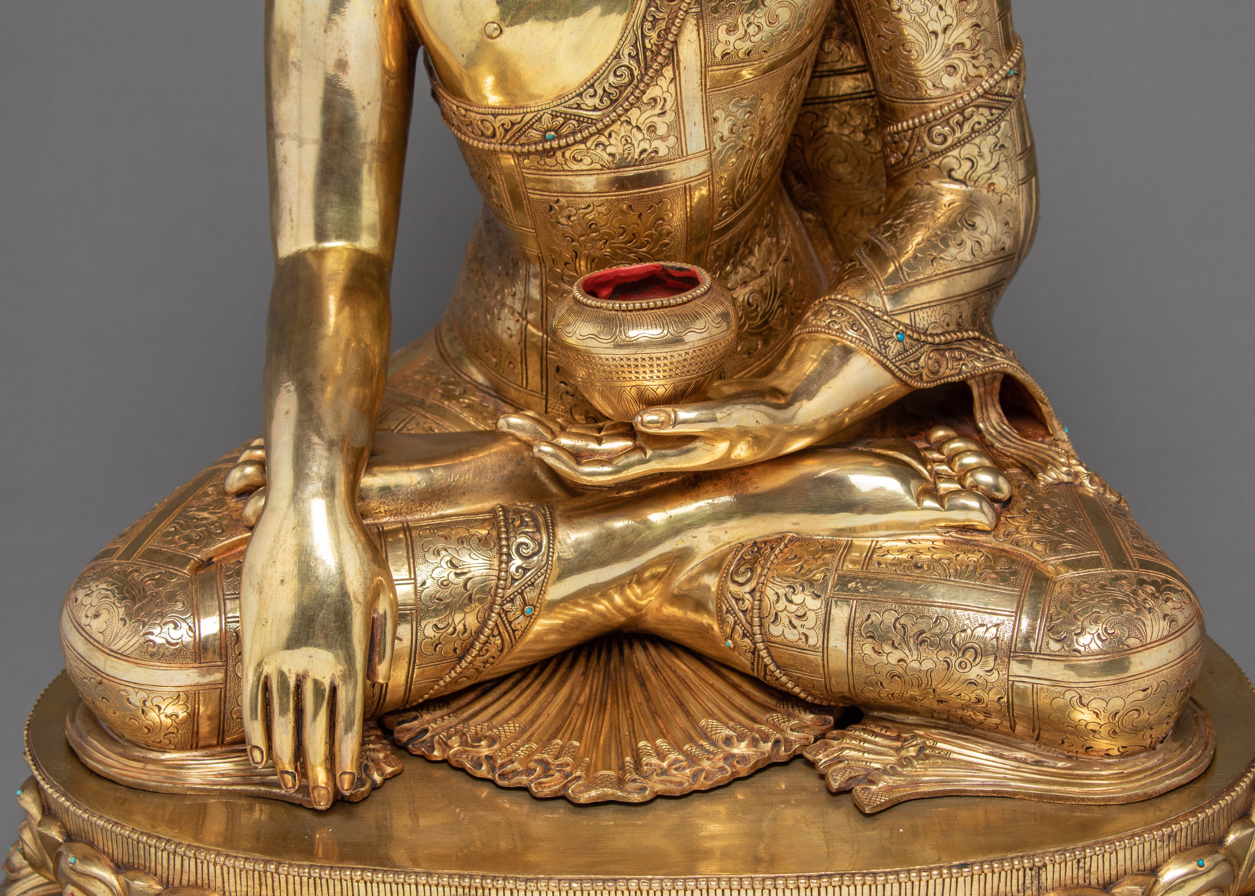 Buddha Shakyamuni Statue | Handmade Gold Plated Gautam Buddha | Fine Hand Carved