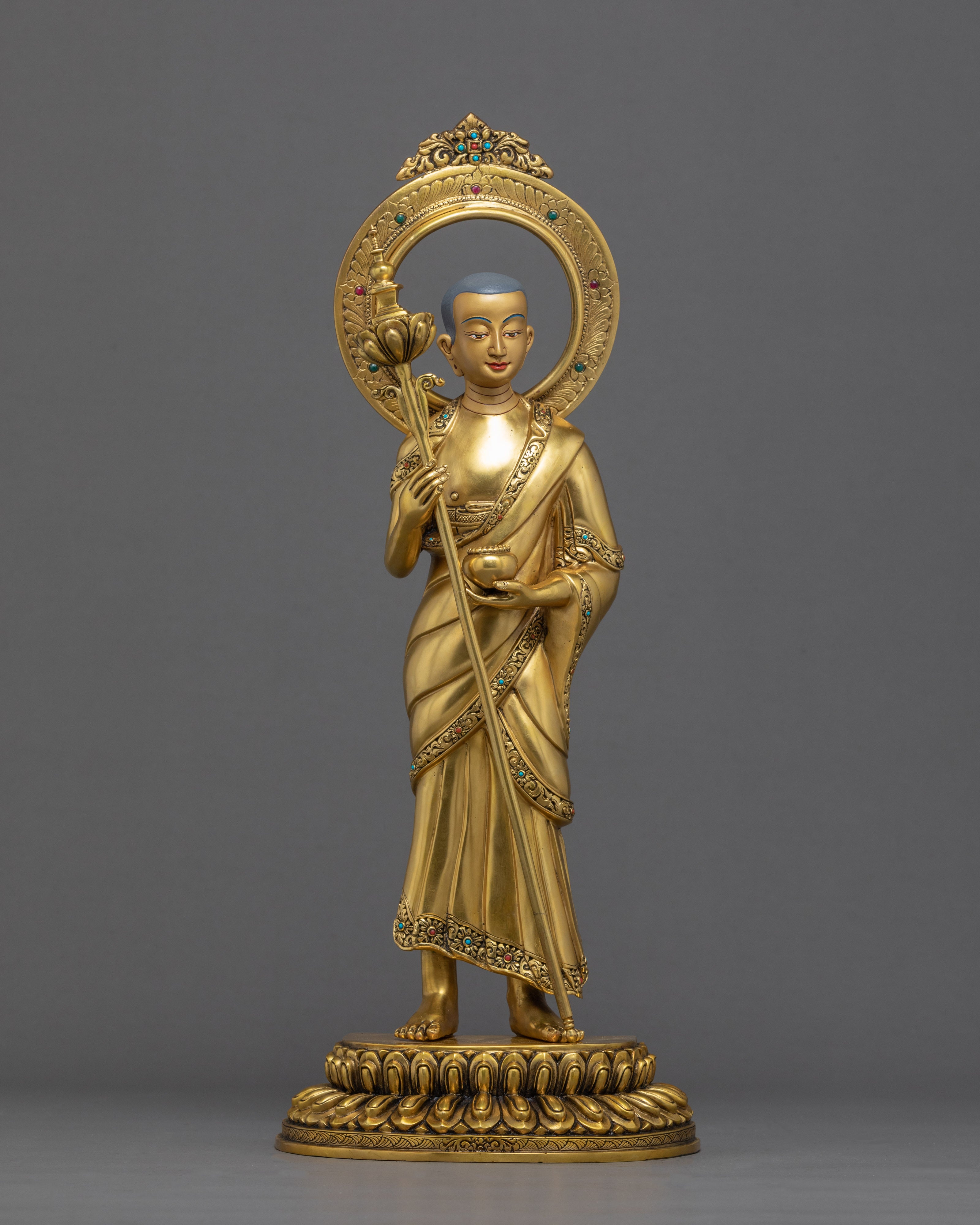 Shakyamuni Buddha With Disciples | Traditionally Gold Gilded Statue