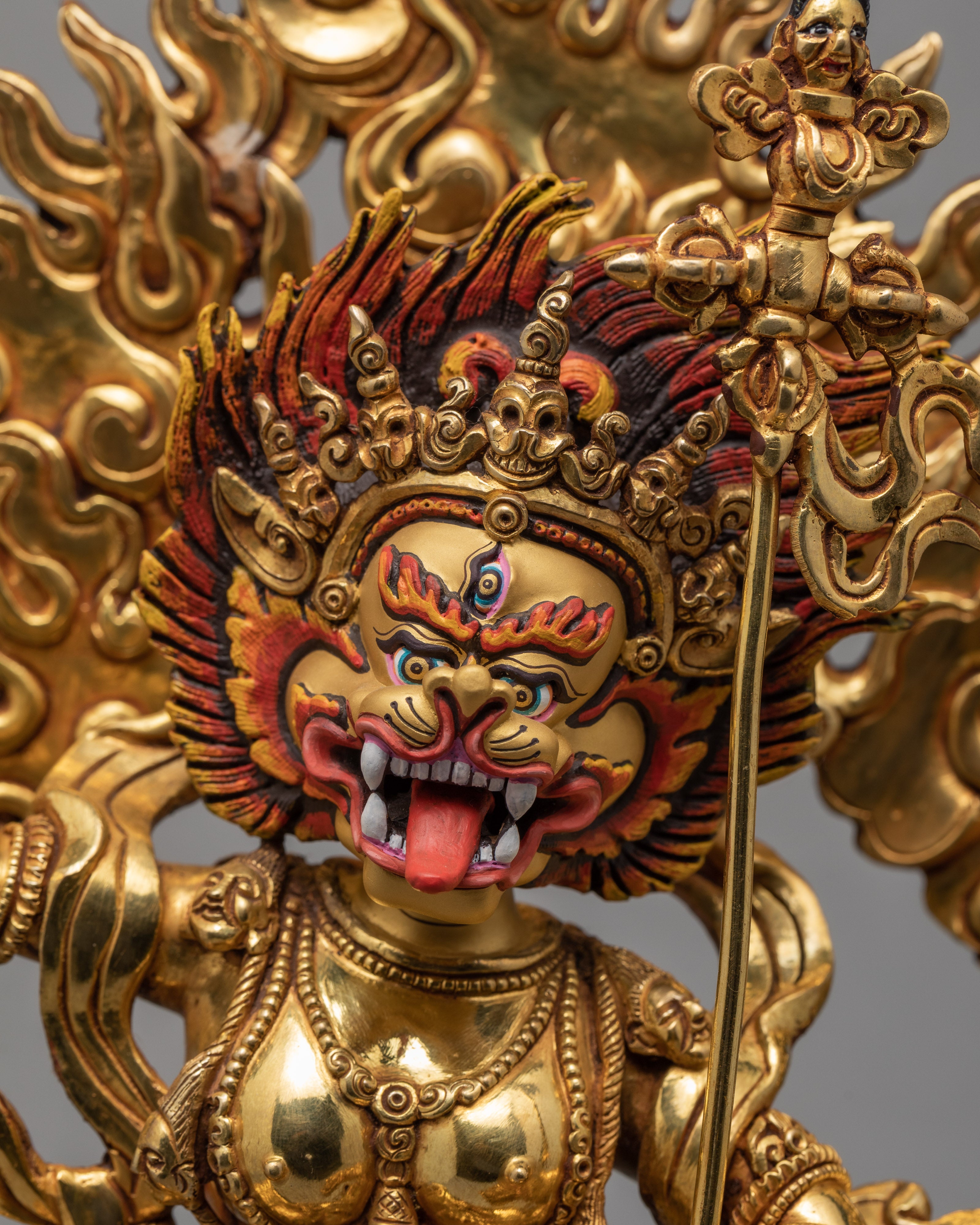 Singhamukha Statue | Dakini Statue Glided With Gold | Himalayan Sculpture