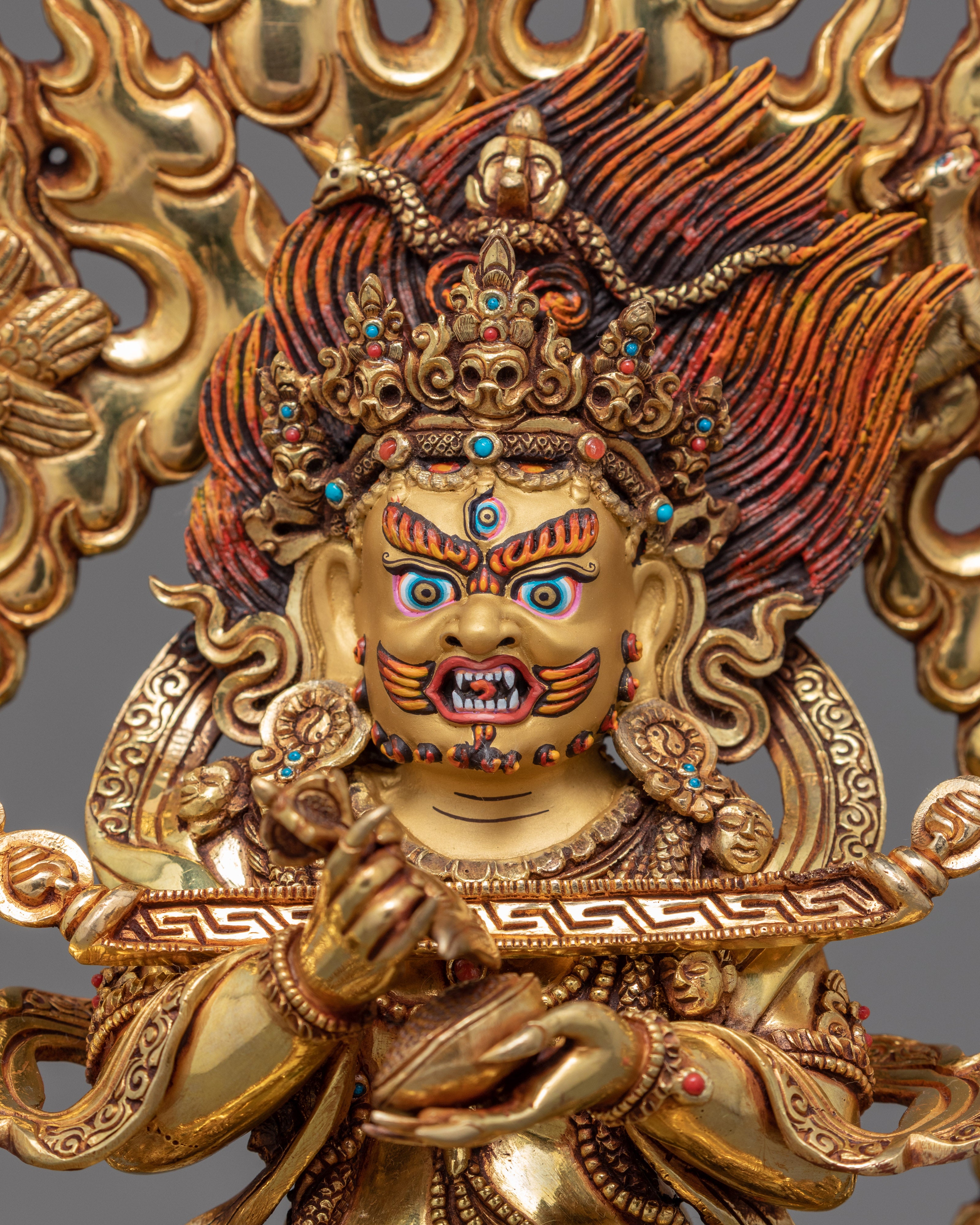 Sakya Mahakala Sculpture | Traditionally Hand Painted Statue