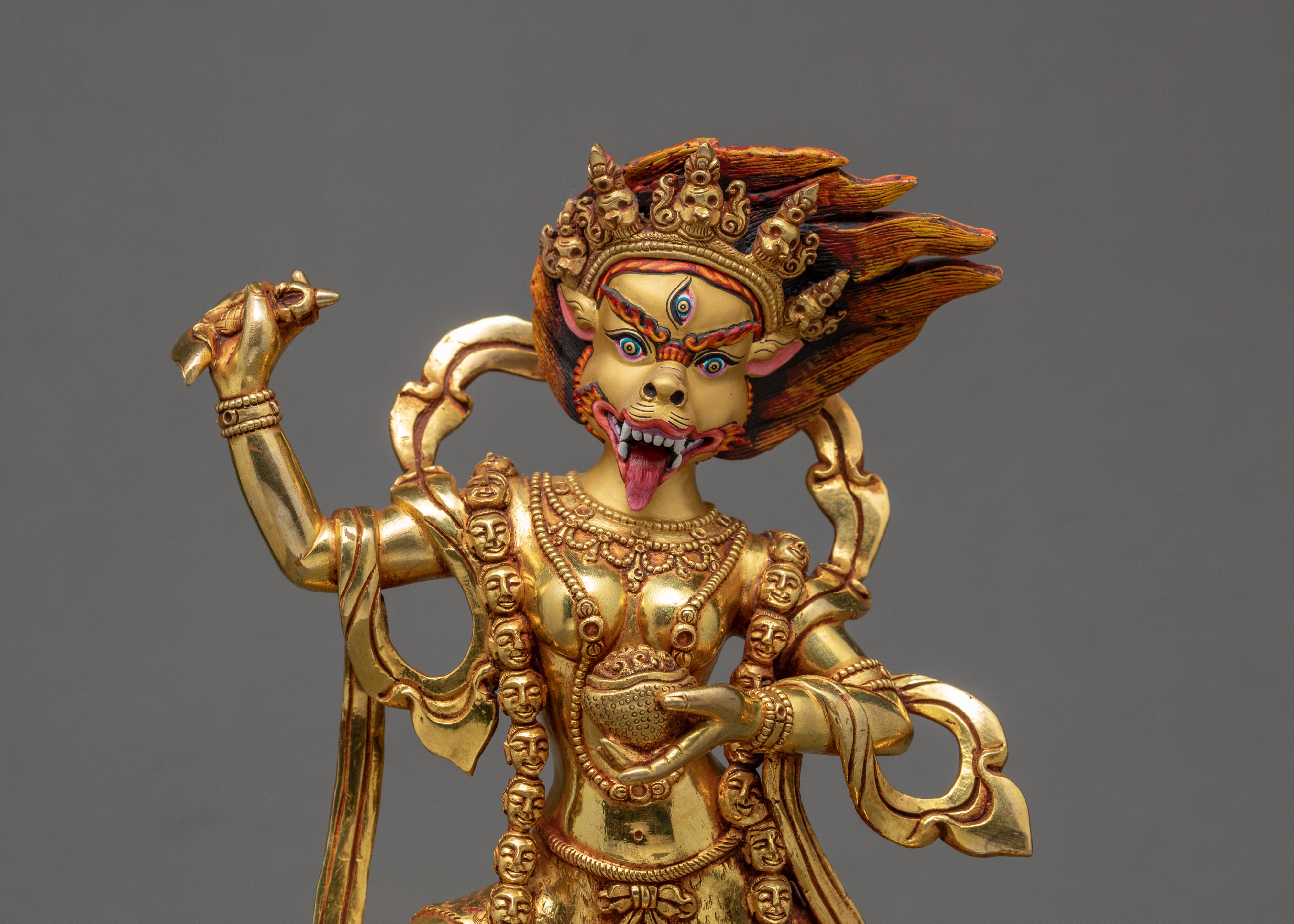 Dakini Simhamukha Statue | Tibetan Gold Gilded Sculpture Art