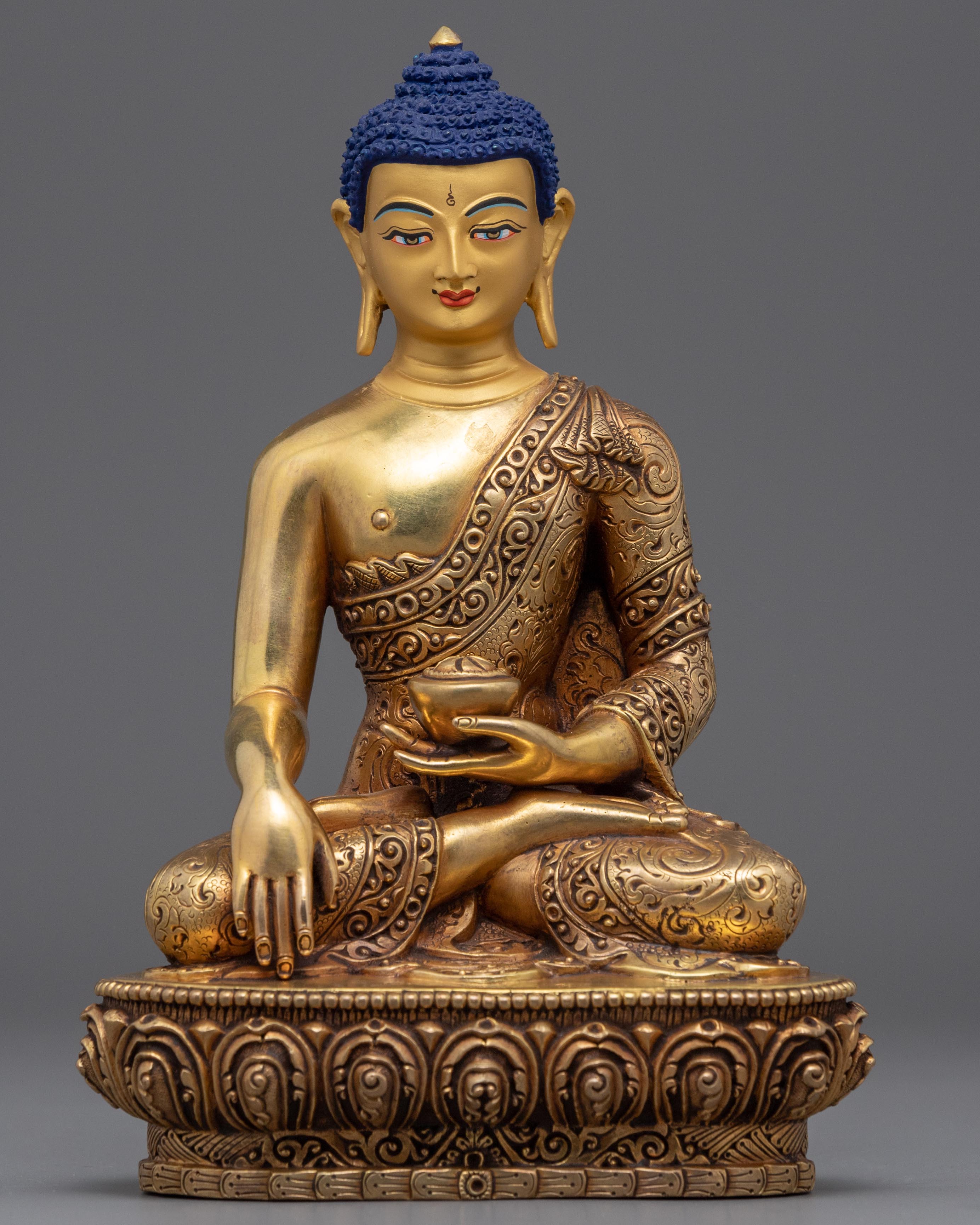 Shakyamuni Buddha Hand Mudra Practice Statue GoldPlated Himalayan A