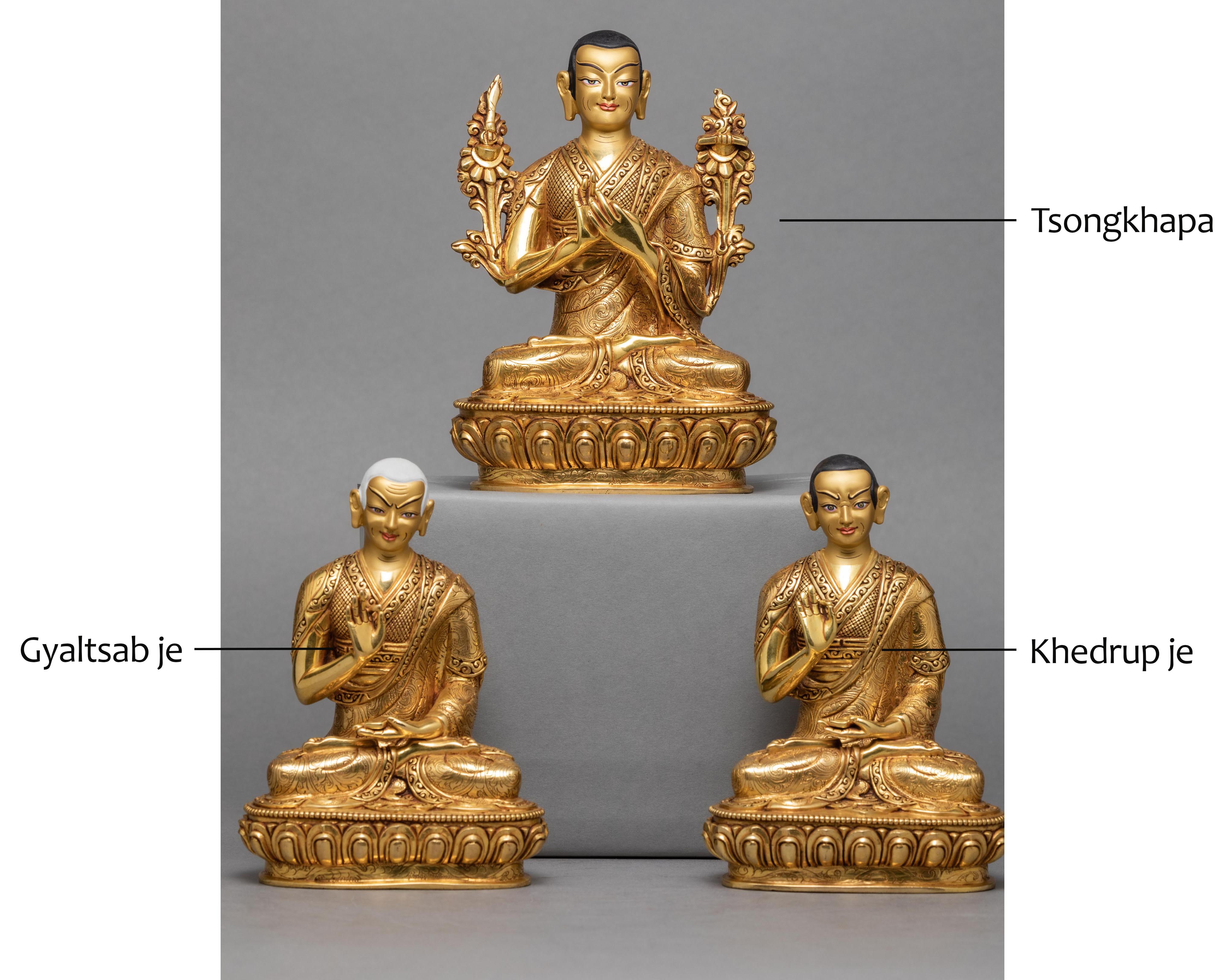 Tsongkhapa and Disciples | Gold Gilded Statue | Gyaltsab Je | Khedrup Je