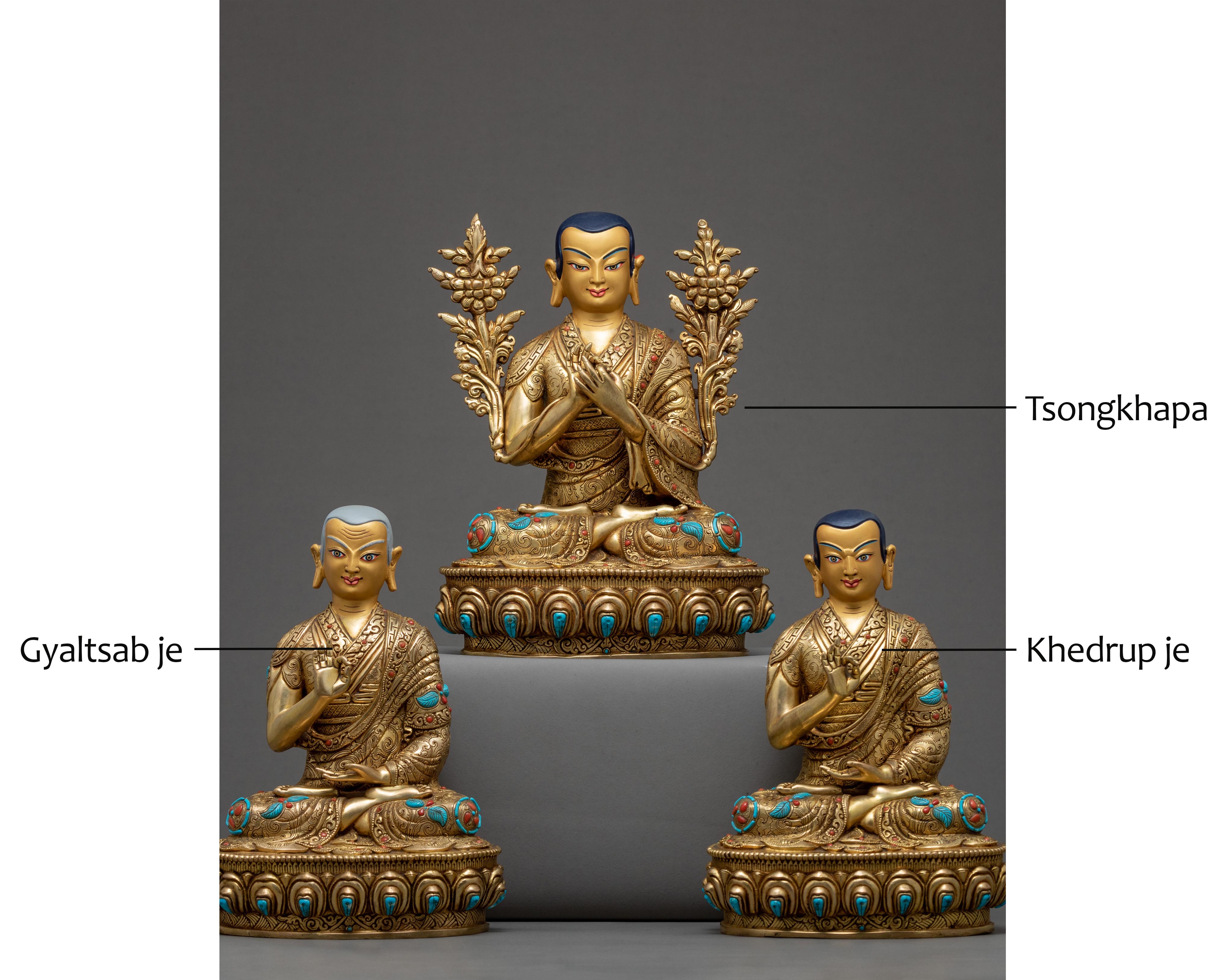Je Tsongkhapa And His Disciples Statue | Gyaltsab Je | Khedrup Je