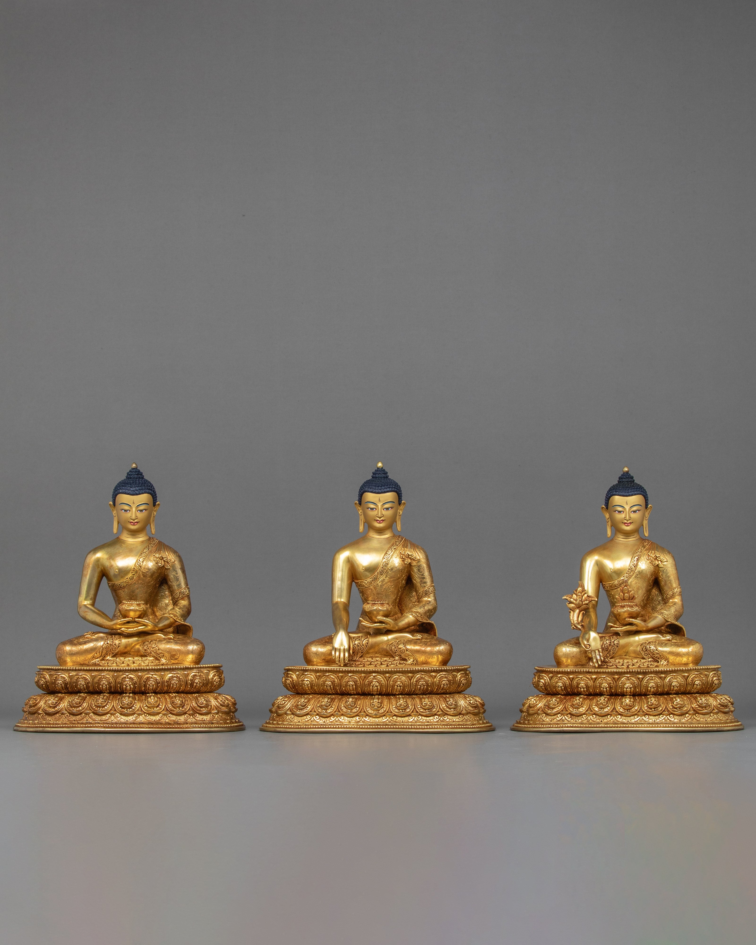 Three Wise Buddha Statues | Traditional Tibetan Art