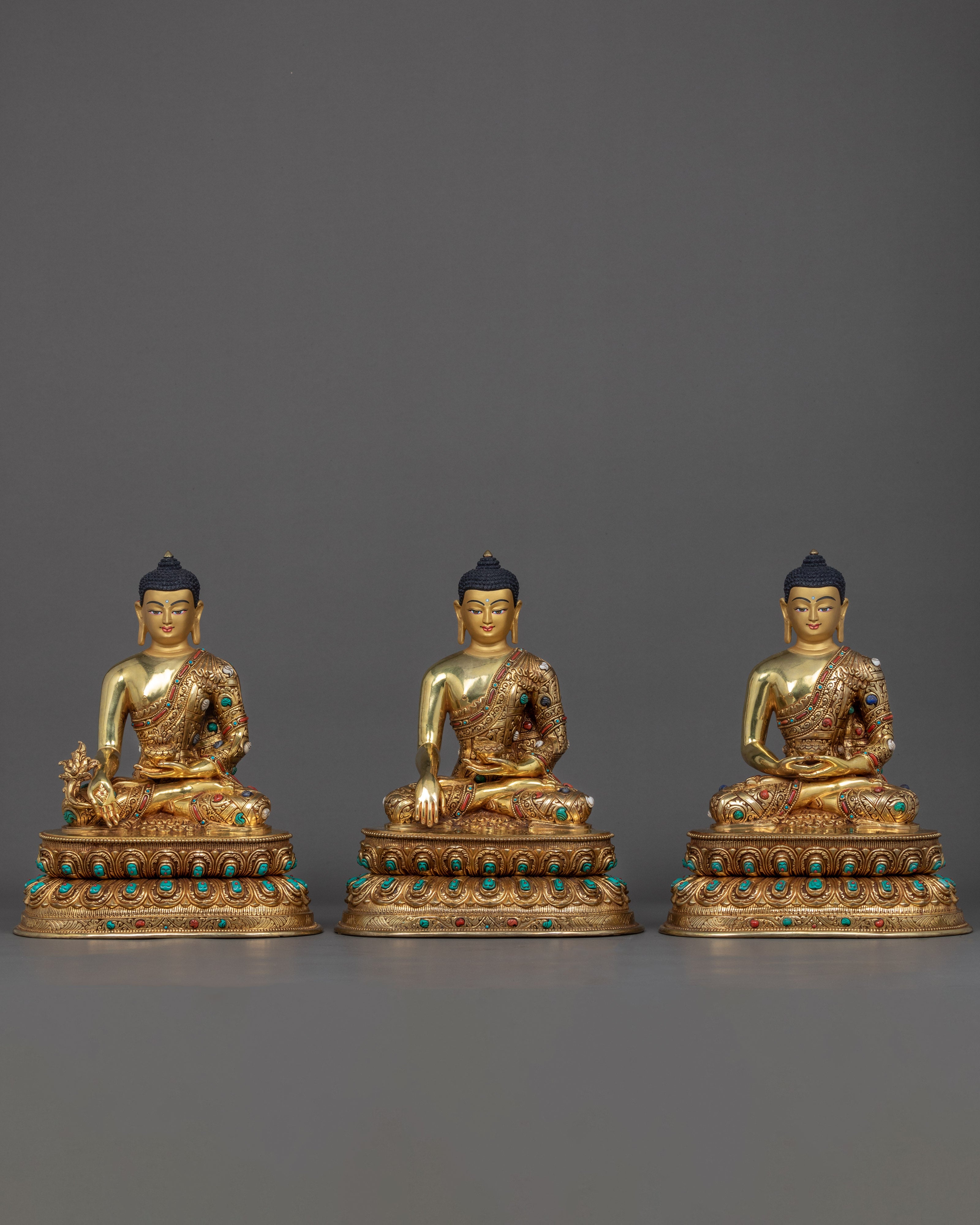 Three Buddhas Sculpture | Traditionally Hand Carved Art