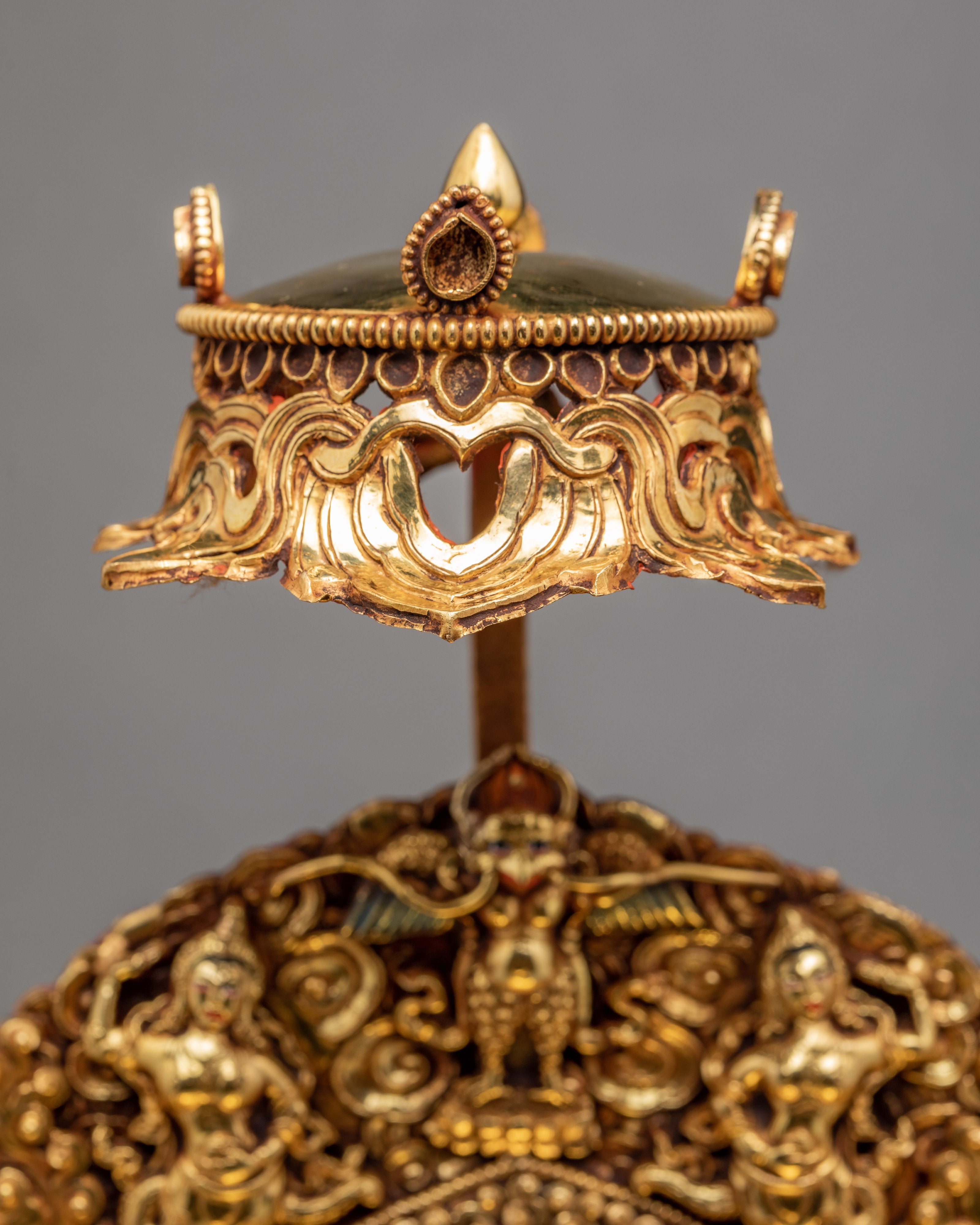 Manjushri Statue in Throne | Himalayan Bodhisattva Statue | Plated With Pure 24K Gold