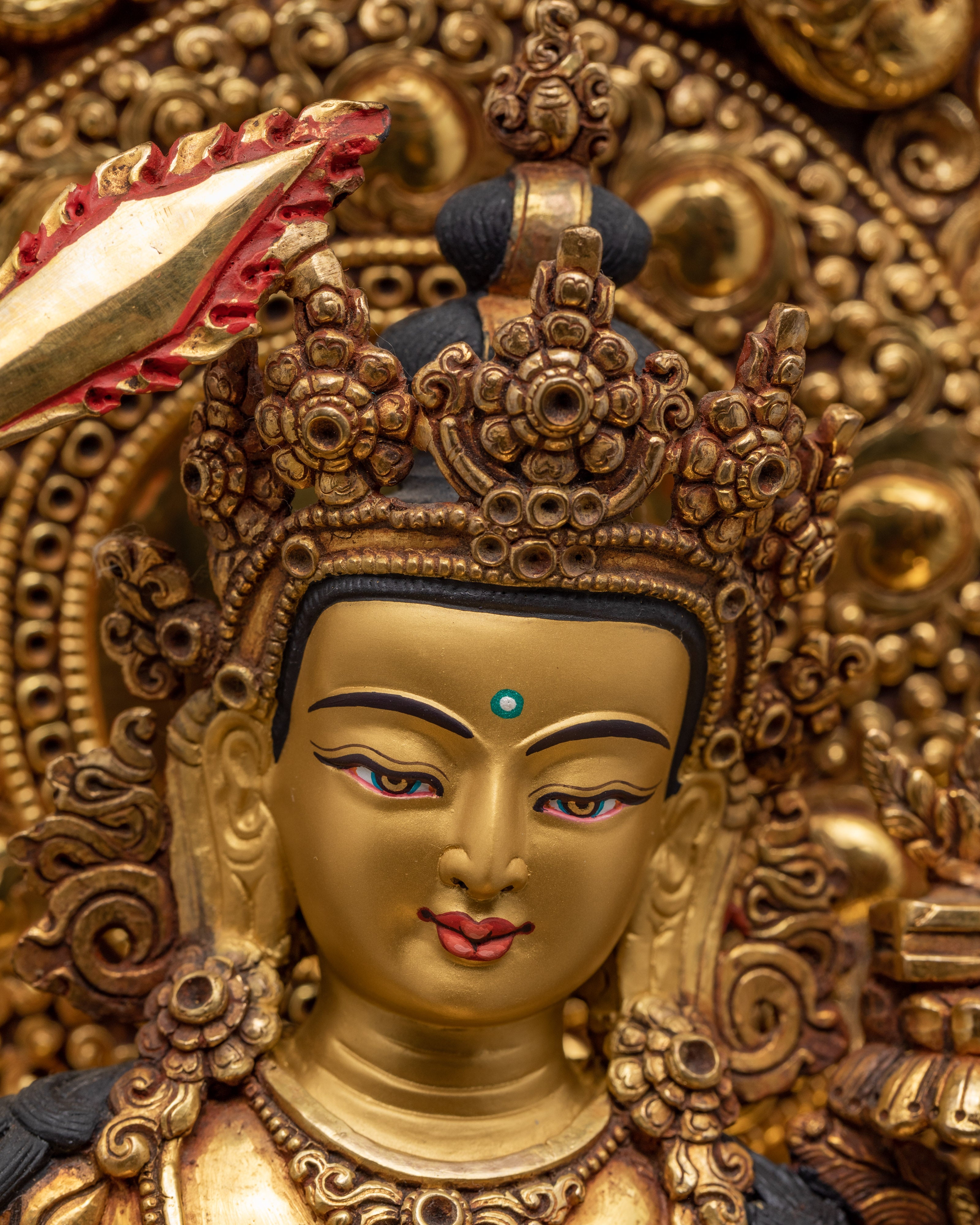 Manjushri Statue in Throne | Himalayan Bodhisattva Statue | Plated With Pure 24K Gold