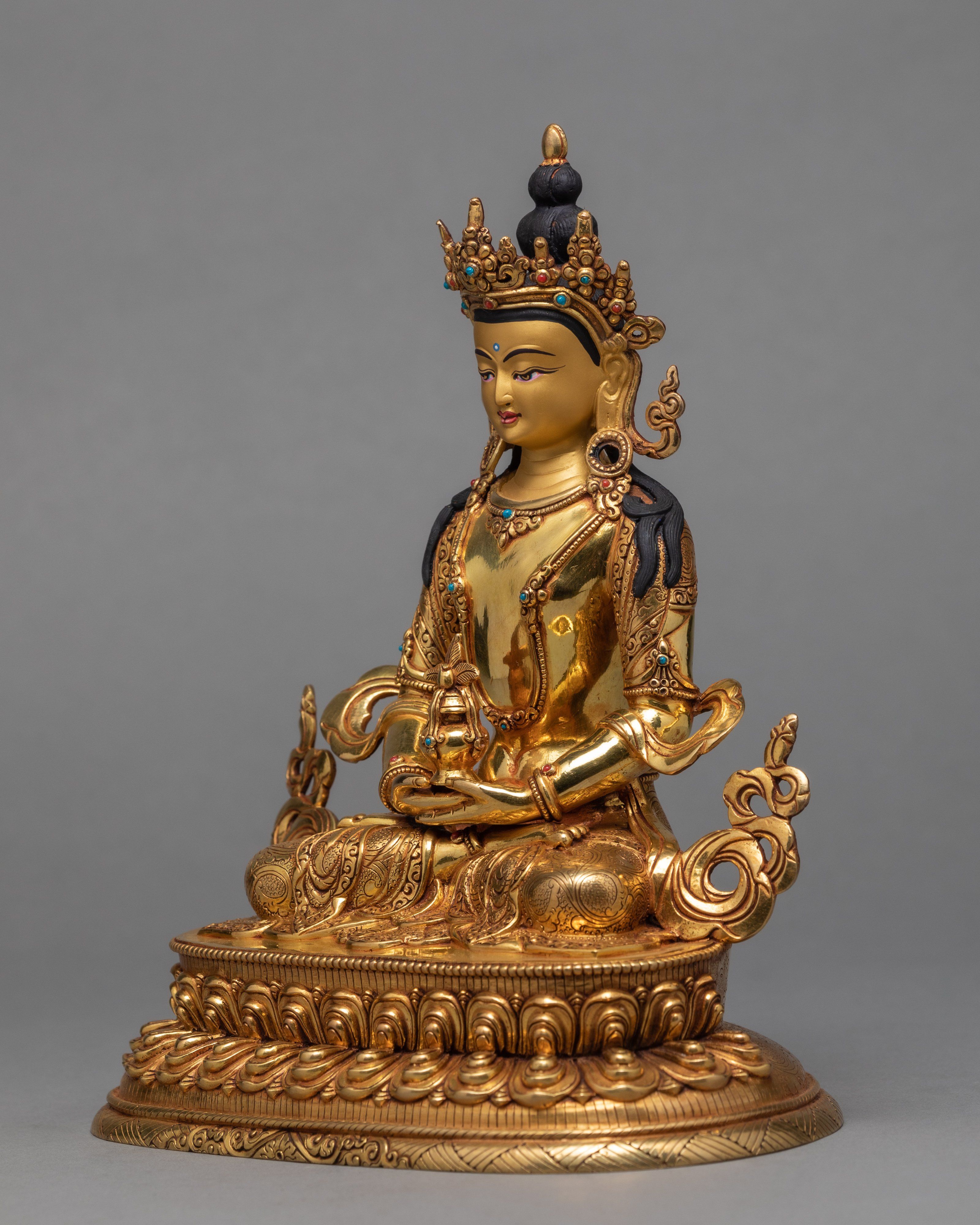 Amitayus Buddha, 24K Gold Gilded Amitayus Statue, Traditional Buddhist Art