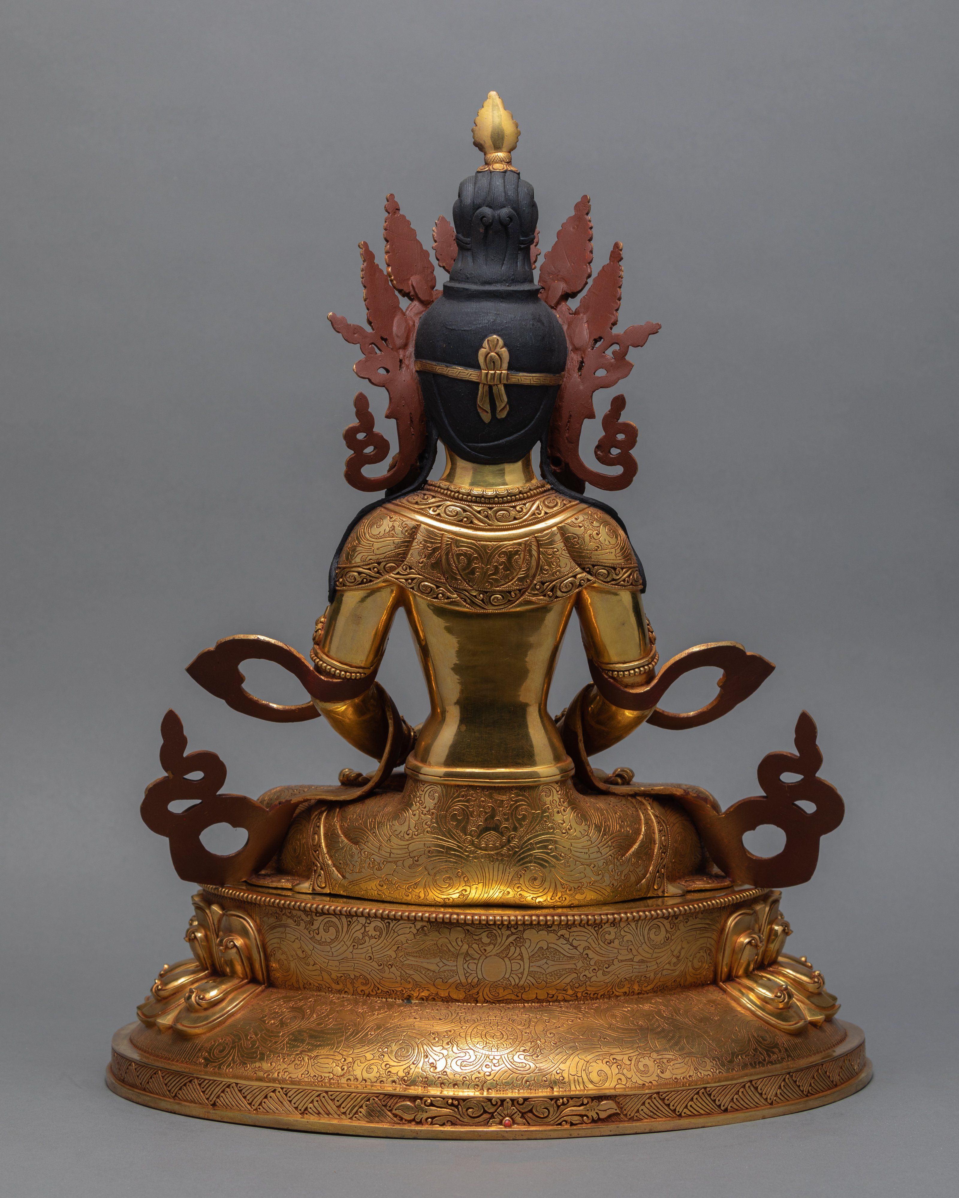 Beautiful Amitayus Buddha Statue, Gilded in Pure 24K Gold