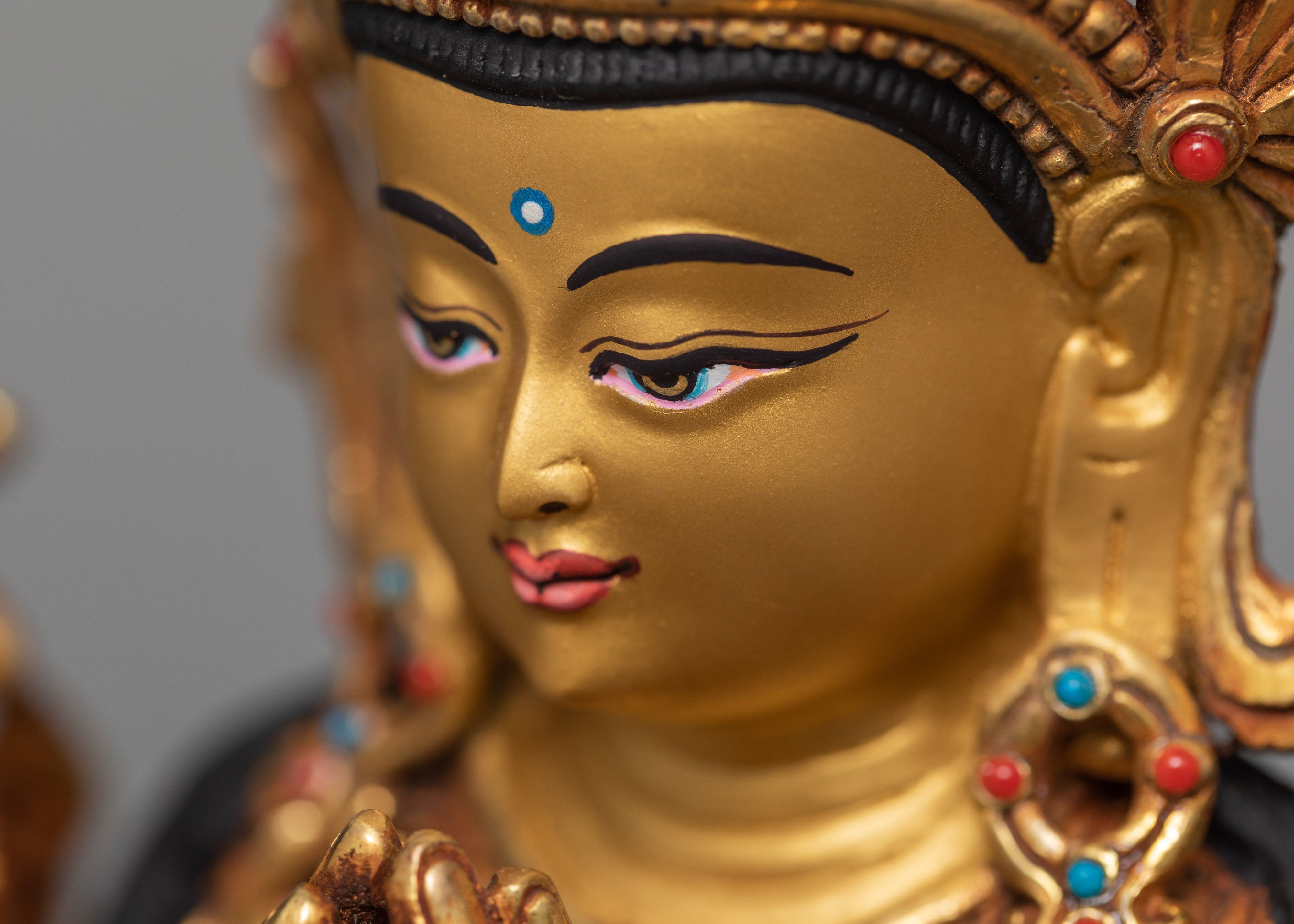 Tibetan Avalokiteshvara Statue | 24K Gold Hand Carved Chenrezig Art