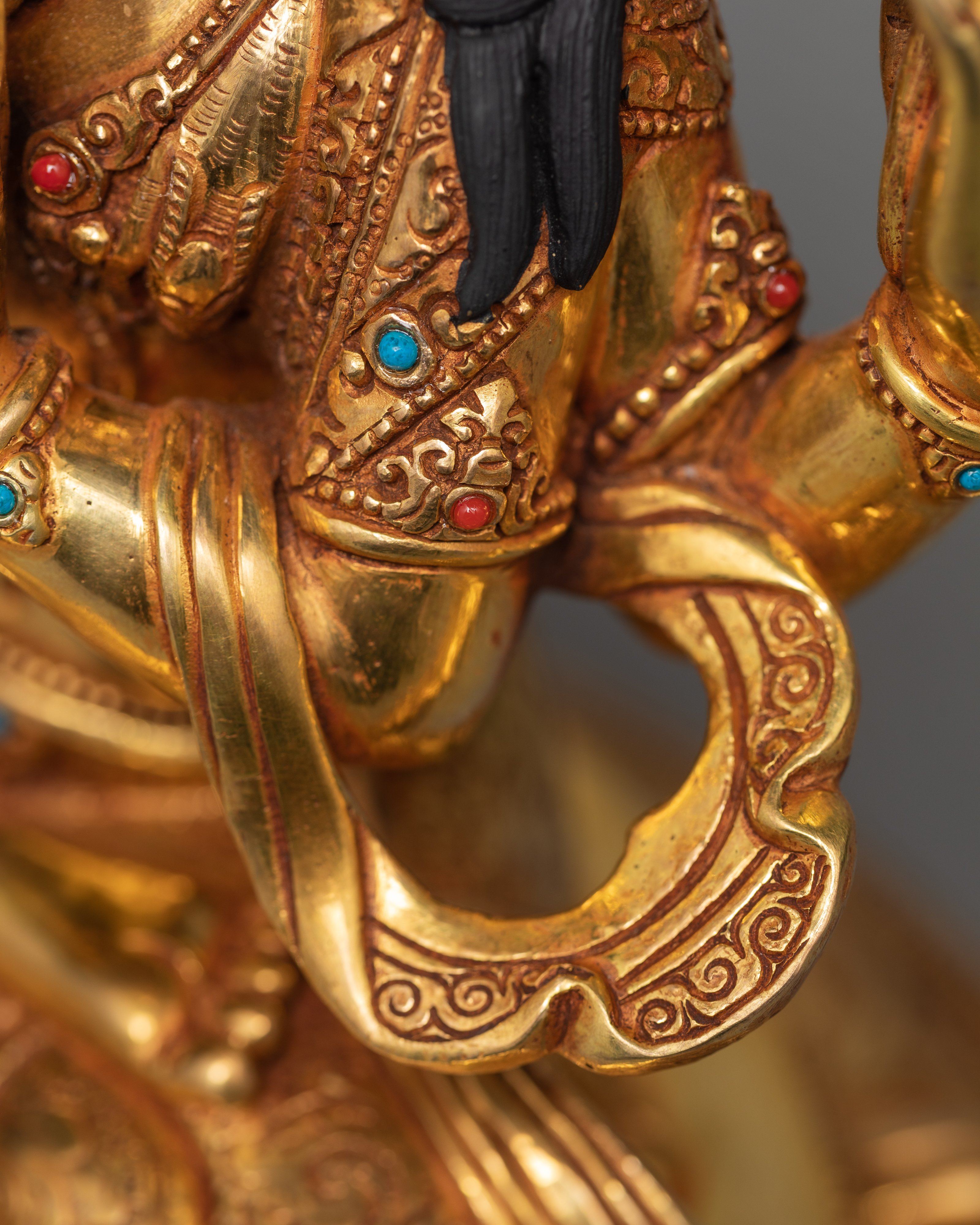 Tibetan Avalokiteshvara Statue | 24K Gold Hand Carved Chenrezig Art