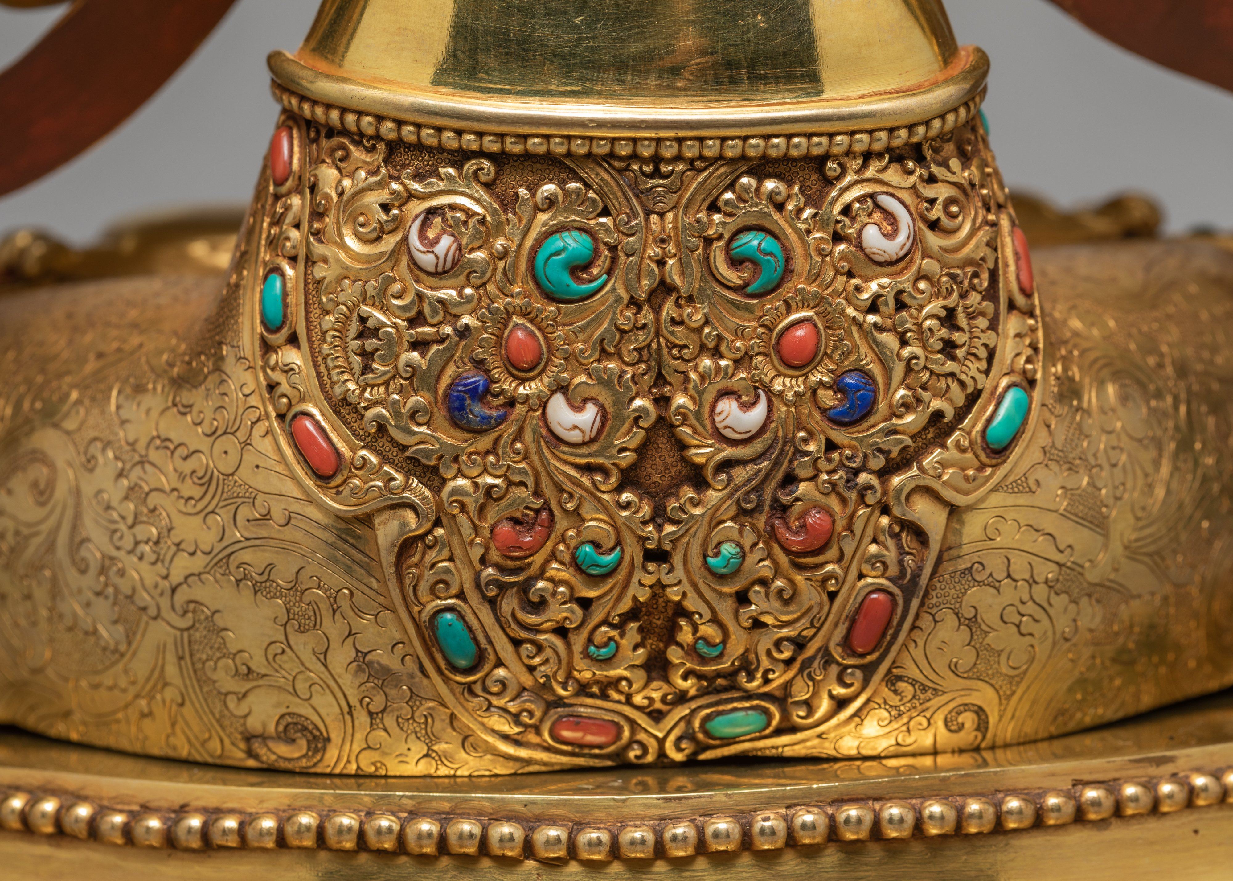 Chenrezig Statue, Beautifully Hand Carved Avalokiteshvara Statue, Traditional Gold Gilded