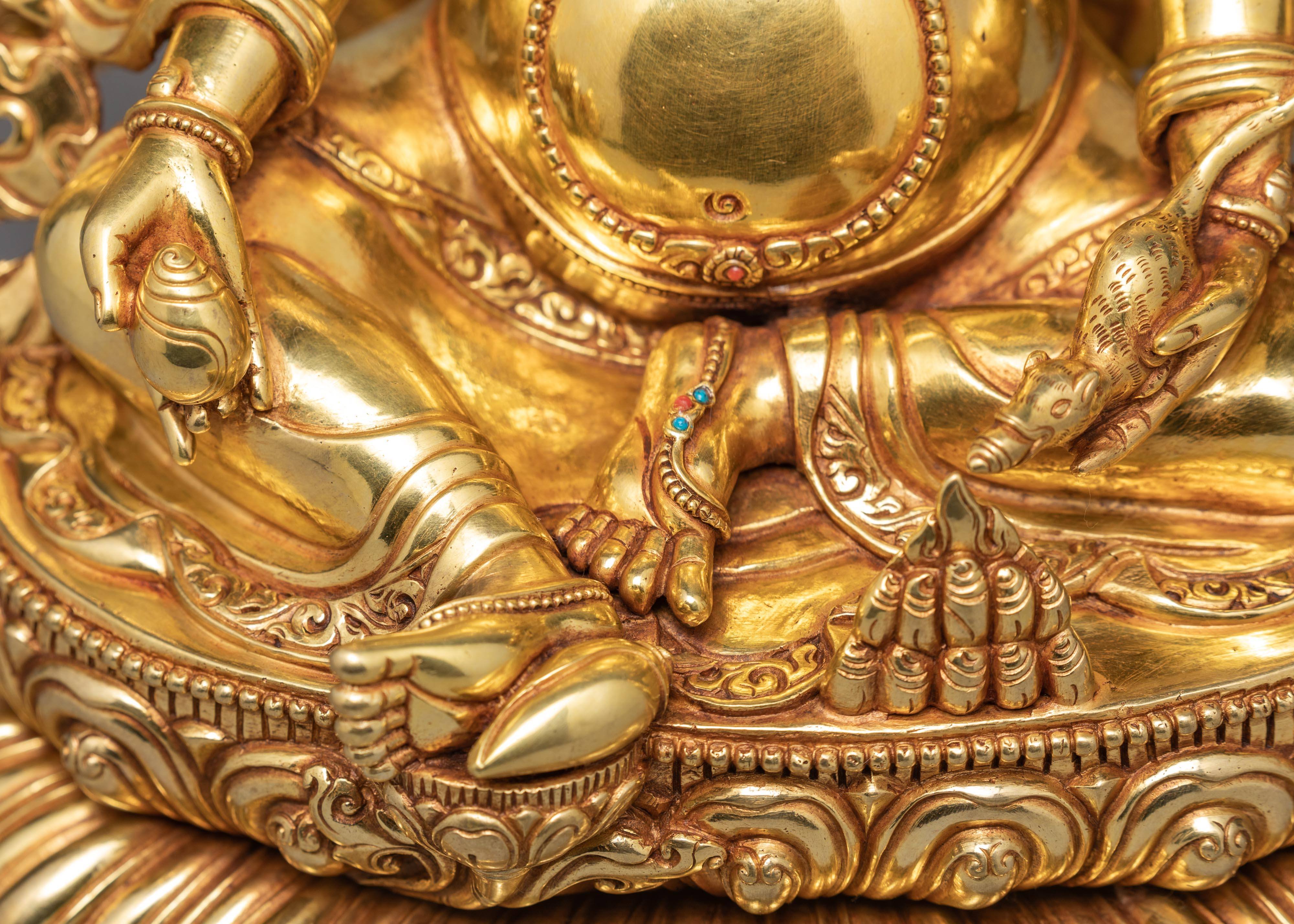 Dzambala Statue | Traditionally Hand Carved Gold Gilded Statue | Yellow Jambala