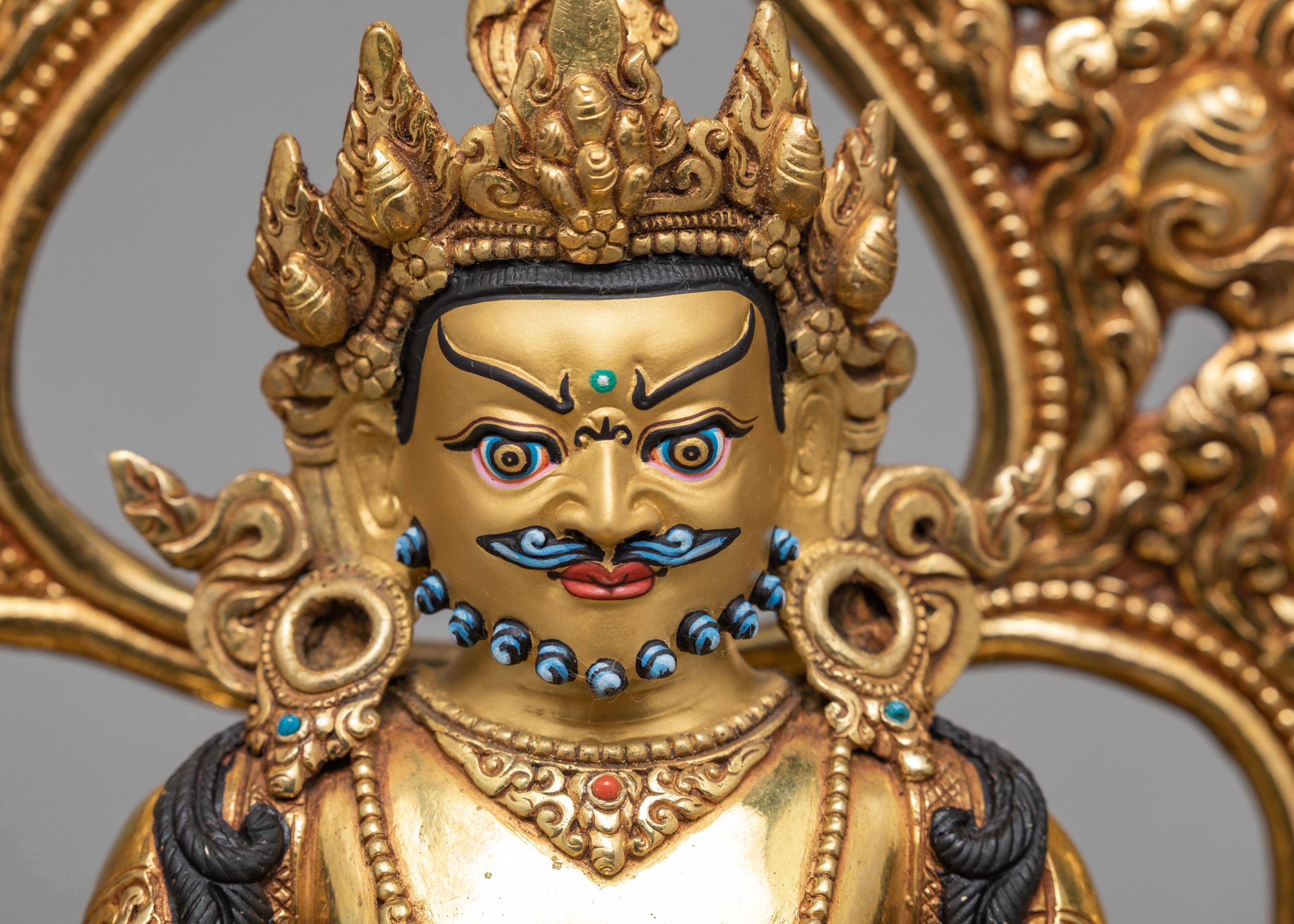 Dzambala Statue | Traditionally Hand Carved Gold Gilded Statue | Yellow Jambala