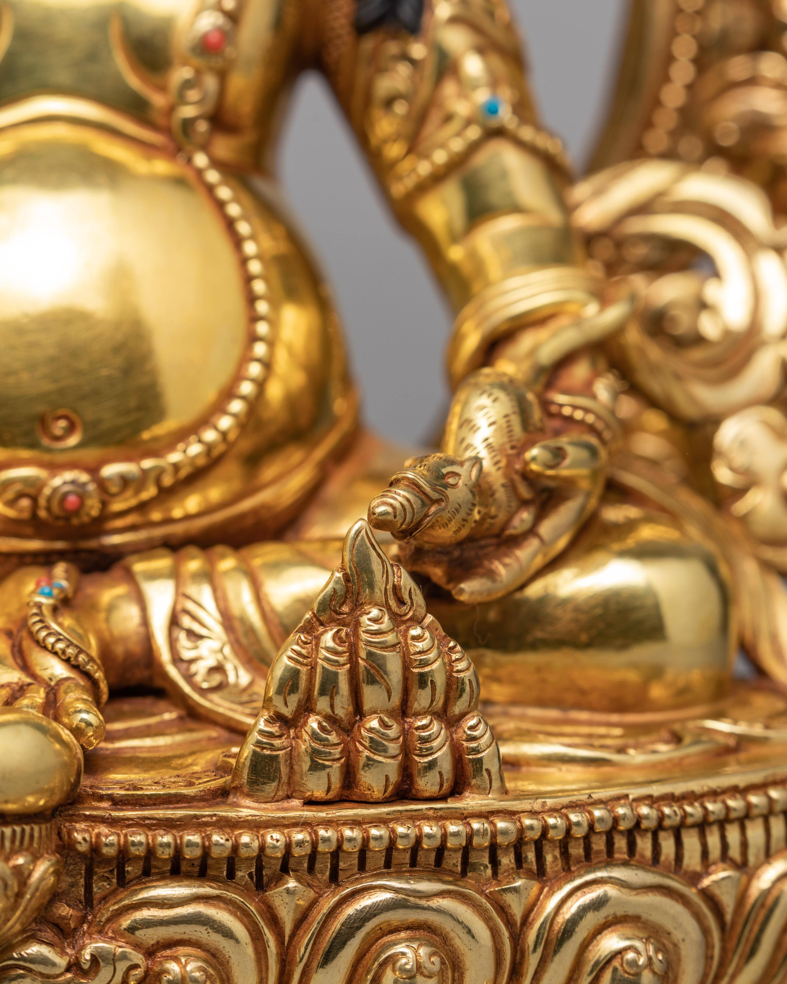 Dzambala Statue | Traditionally Hand Carved Gold Gilded Statue | Yellow Jambala