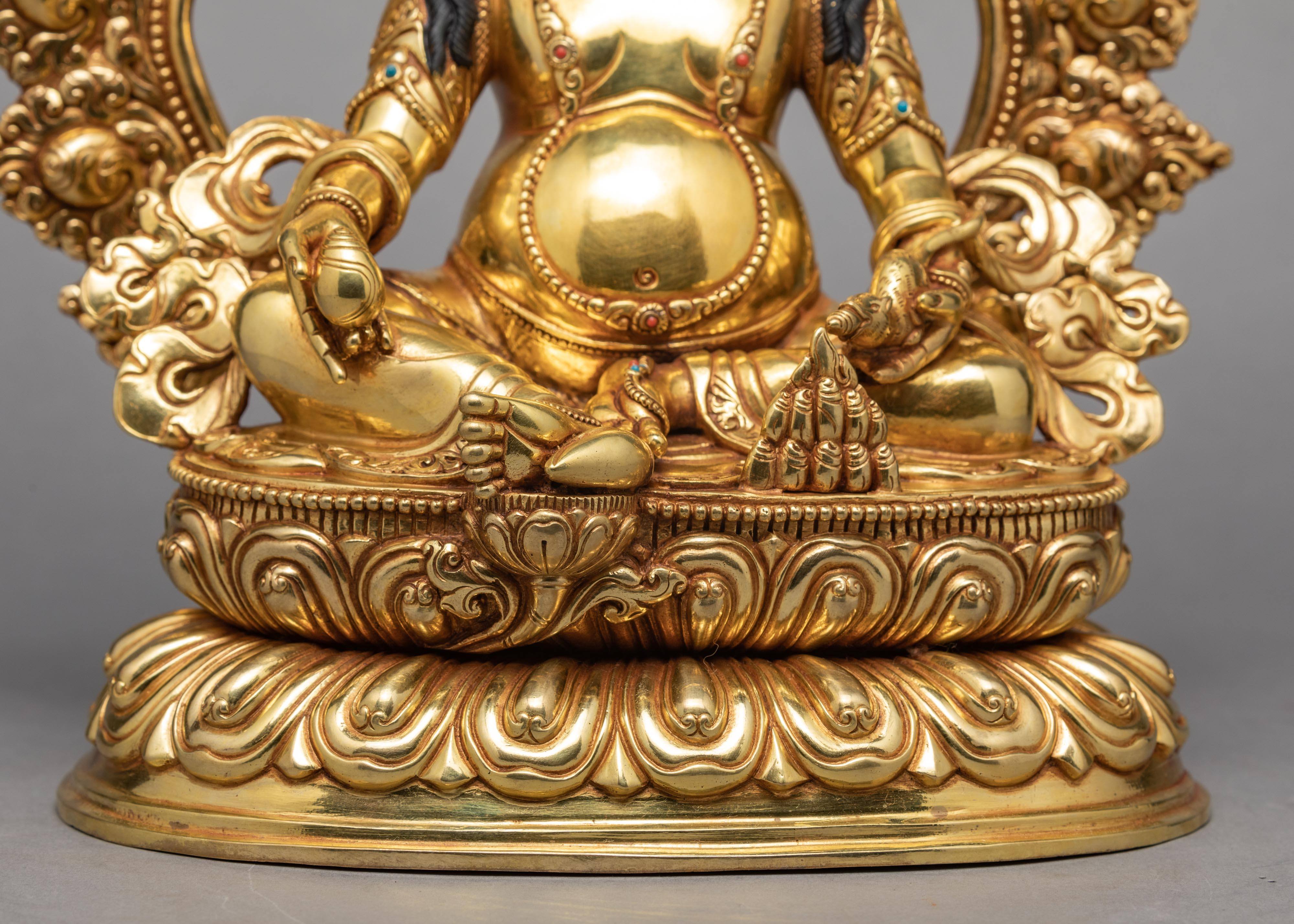 Dzambala Statue | Traditionally Hand Carved Gold Gilded Statue | Yellow Jambala