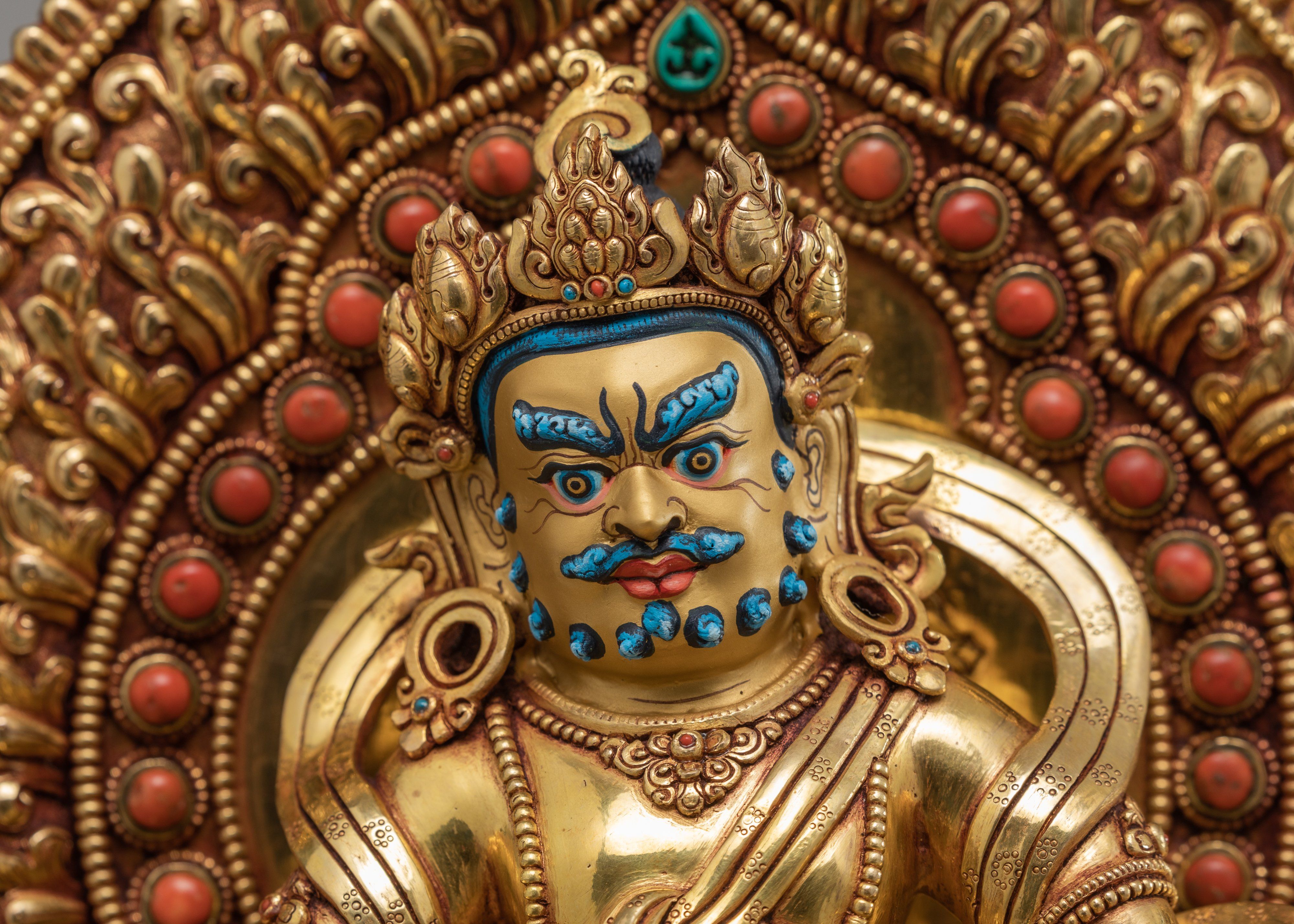 Dzambhala Statue | Jambala in Throne | 24K Gold Gilded Wealth Deity