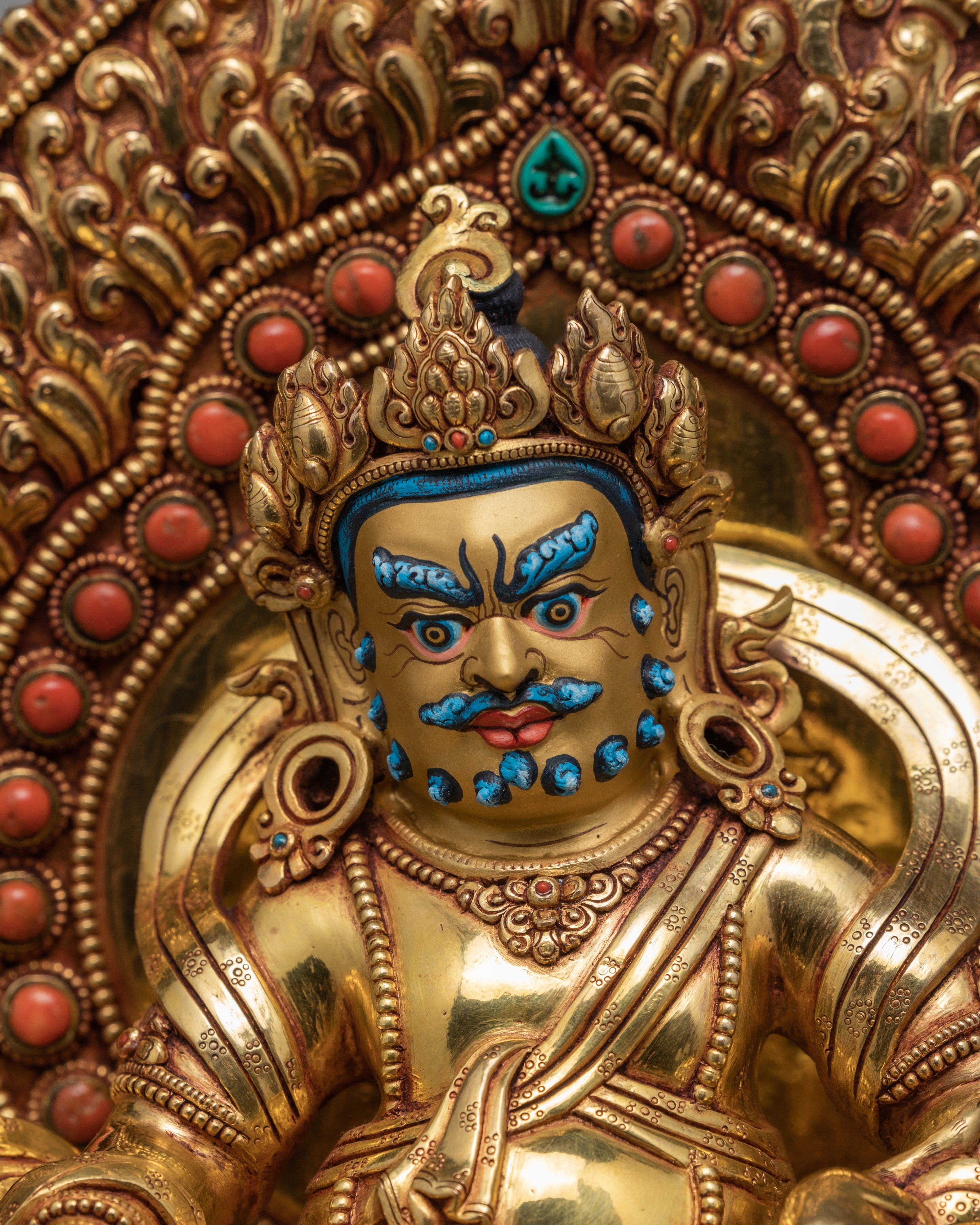 Dzambhala Statue | Jambala in Throne | 24K Gold Gilded Wealth Deity