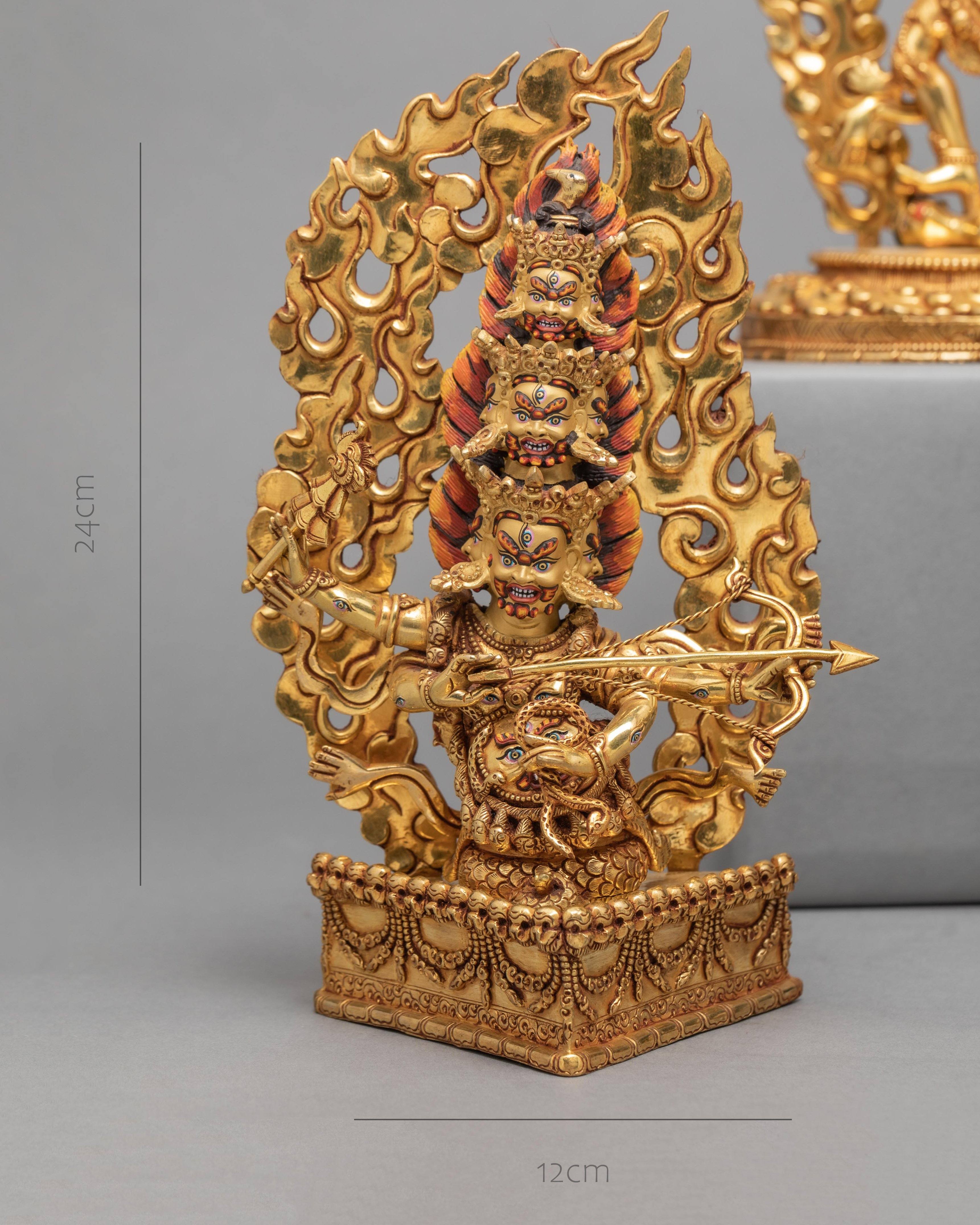 Ekajati, Rahula and Dorje Lekpa Statue | Hand Carved Statue Set | 24K Pure Gold Gilded Statue