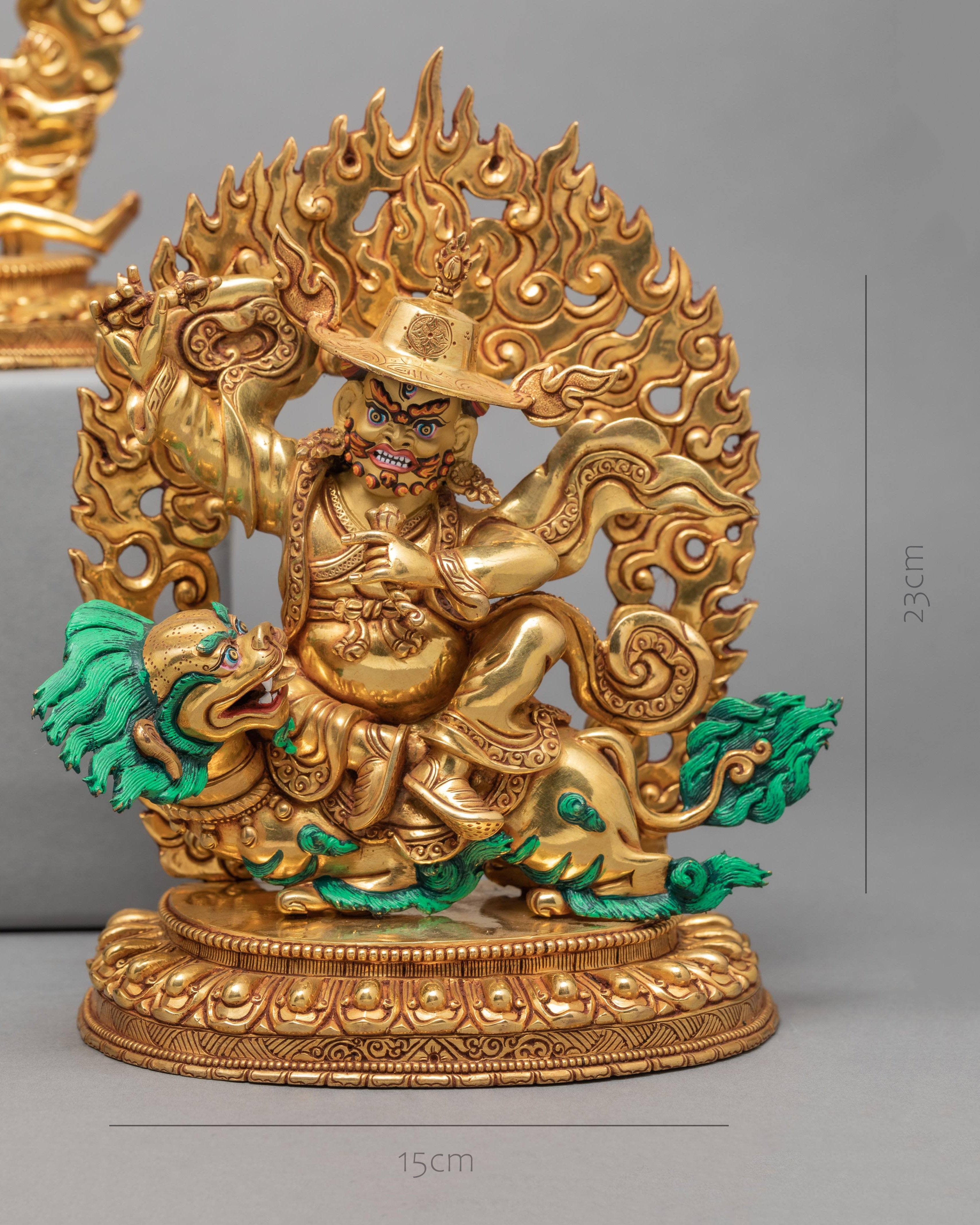 Ekajati, Rahula and Dorje Lekpa Statue | Hand Carved Statue Set | 24K Pure Gold Gilded Statue